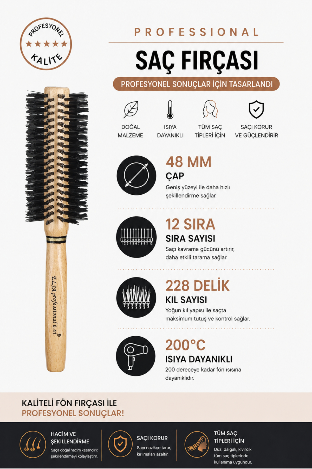 Elsa Professional 0.41 Natural Soft Hair Brush — قهوه‌ای — تصویر 3 از 4