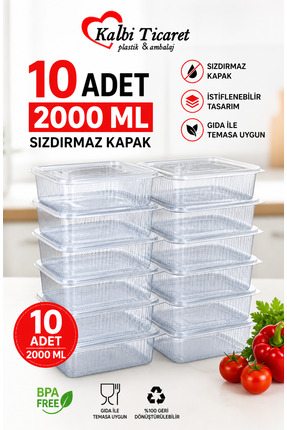 Kalbi Ticaret Plastik Saklama Kabı 2000 gr 10 Adet Plastik Kapaklı Kase Sızdı...