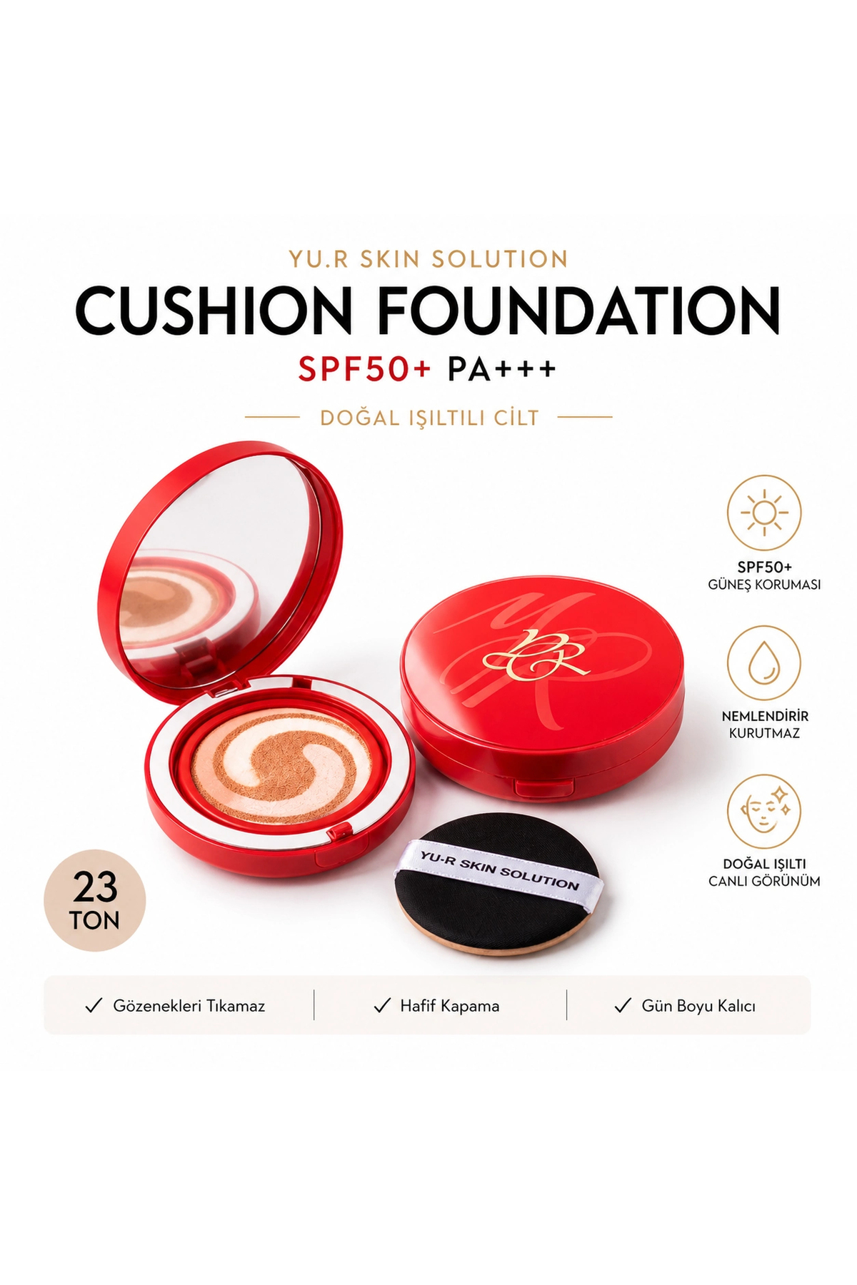 Yu.R Skin Solution Moist Layer Cushion SPF50+ | Doğal Işıltılı Cushion Fondöten 23 ton - Fiyatı, Yorumları