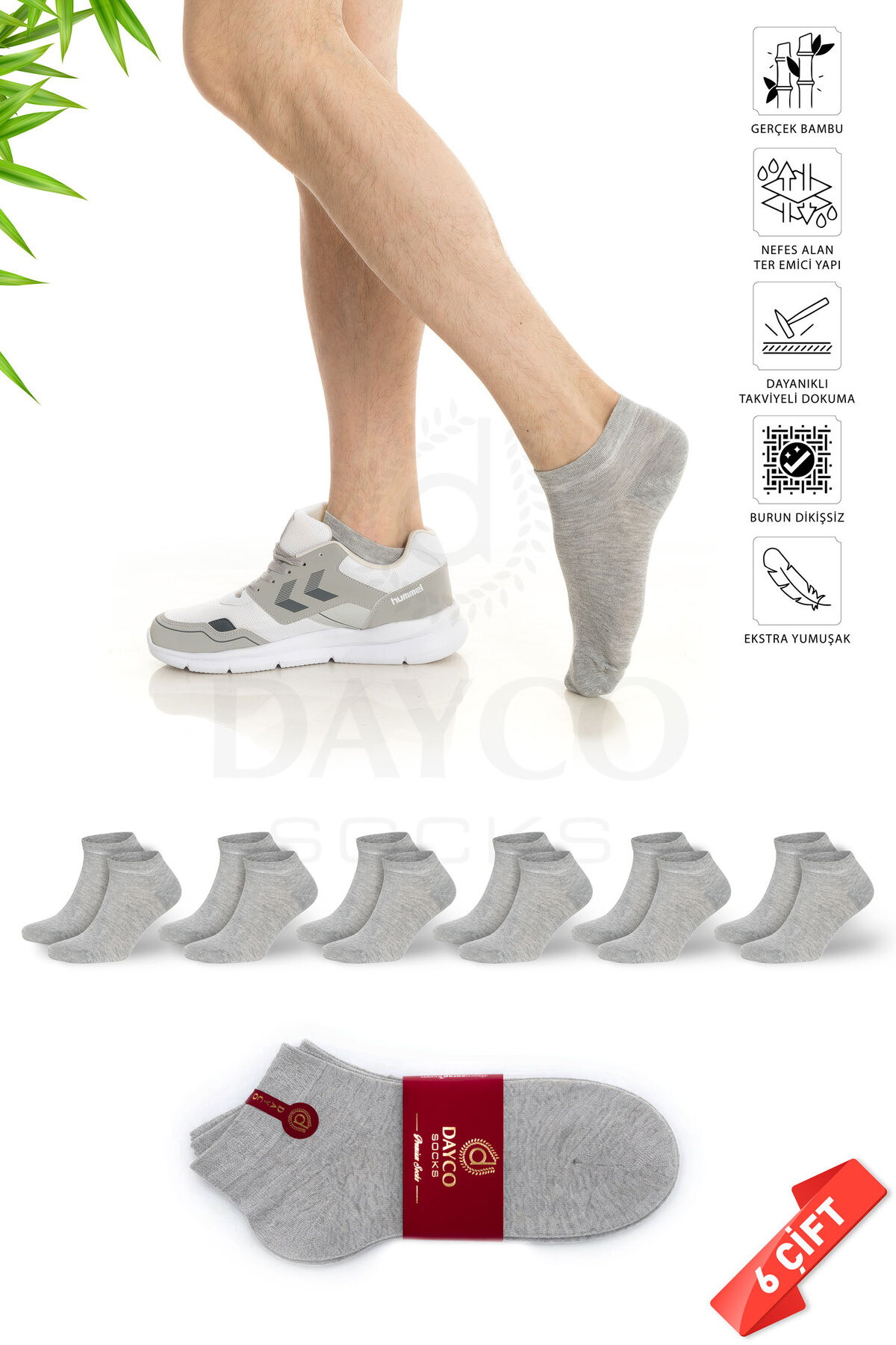 Premium Seamless Men's Bamboo Booties Socks 6-Piece Gray Melange Set - 41-45-10500-GRML