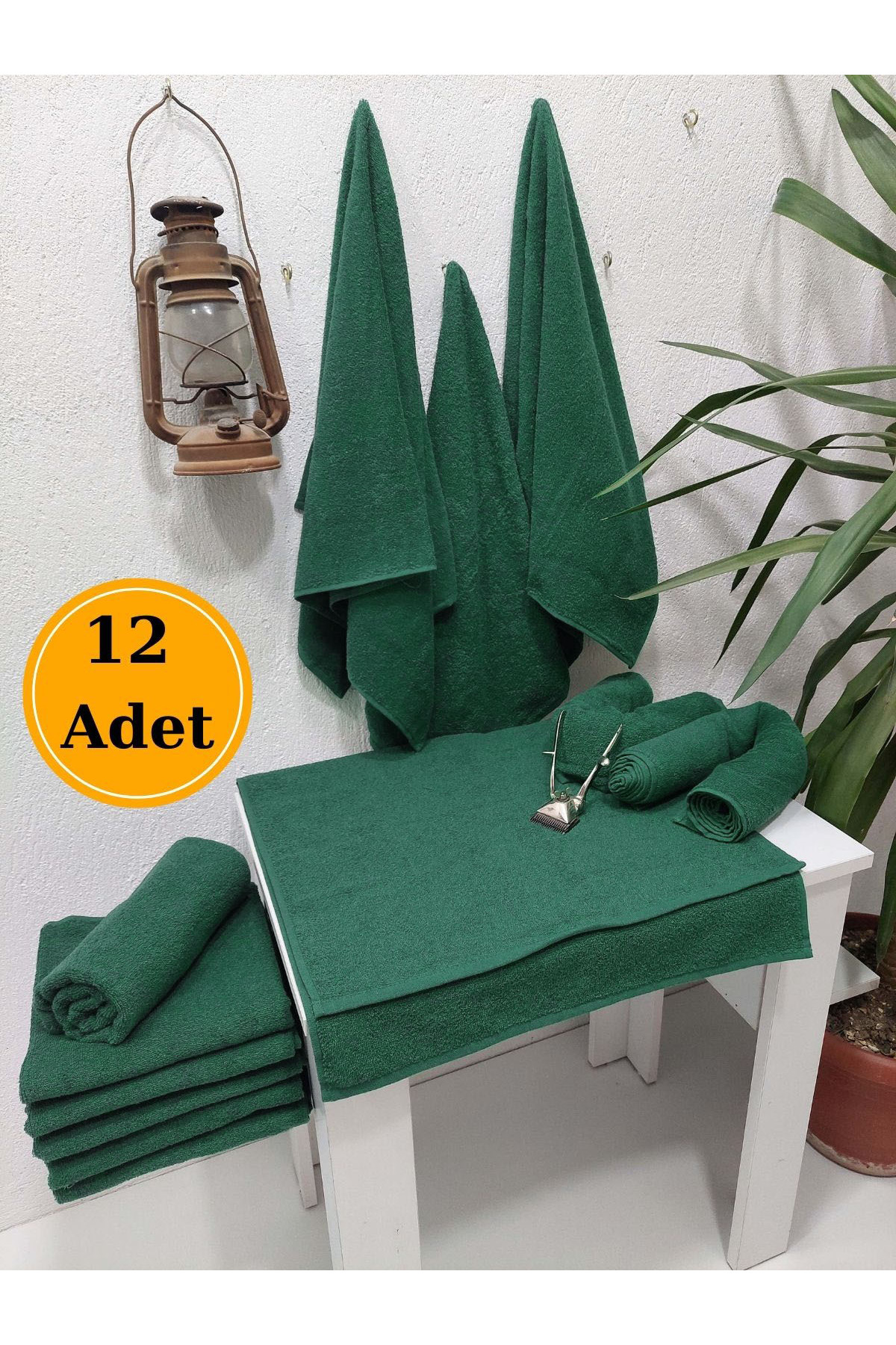 12-Piece Green Hairdresser Barber Towel 50x90 | Professional Hair Towel Economic Set