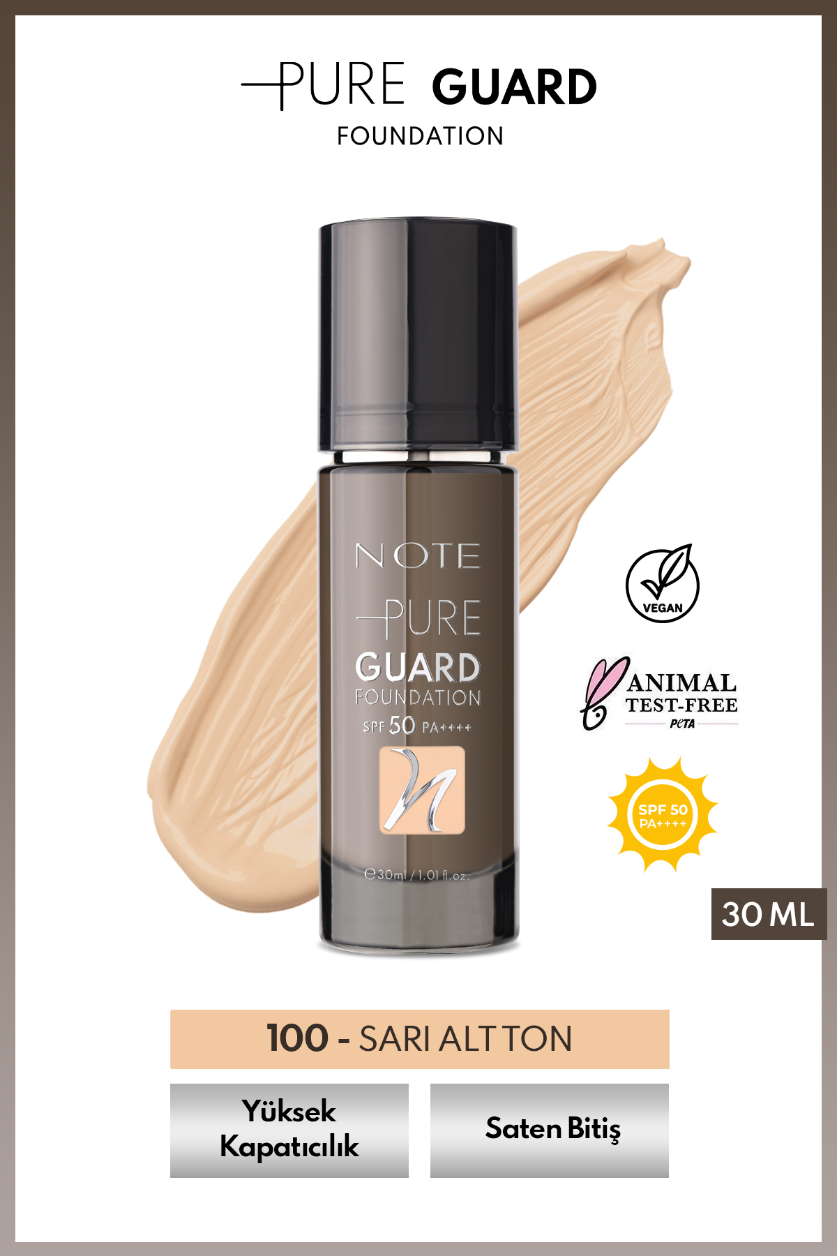 کرم پودر PureGuard 100 بژ درخشان SPF 50 با پوشش ساتن و خنک کننده بالا — بژ FND PURE GUARD