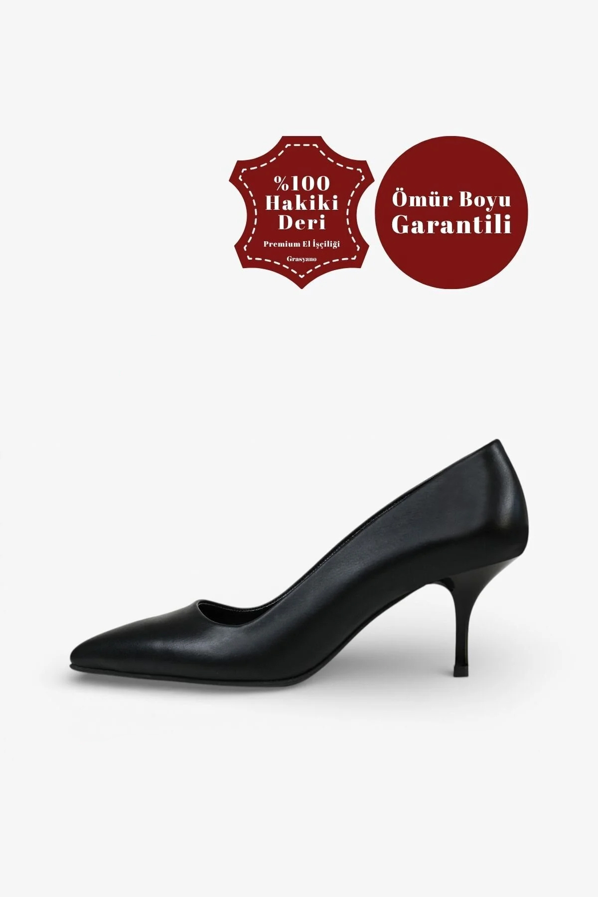 Genuine Leather Stiletto Black 6 cm Slim Heel Stiletto Premium Soft Leather Comfort Women's Shoes
