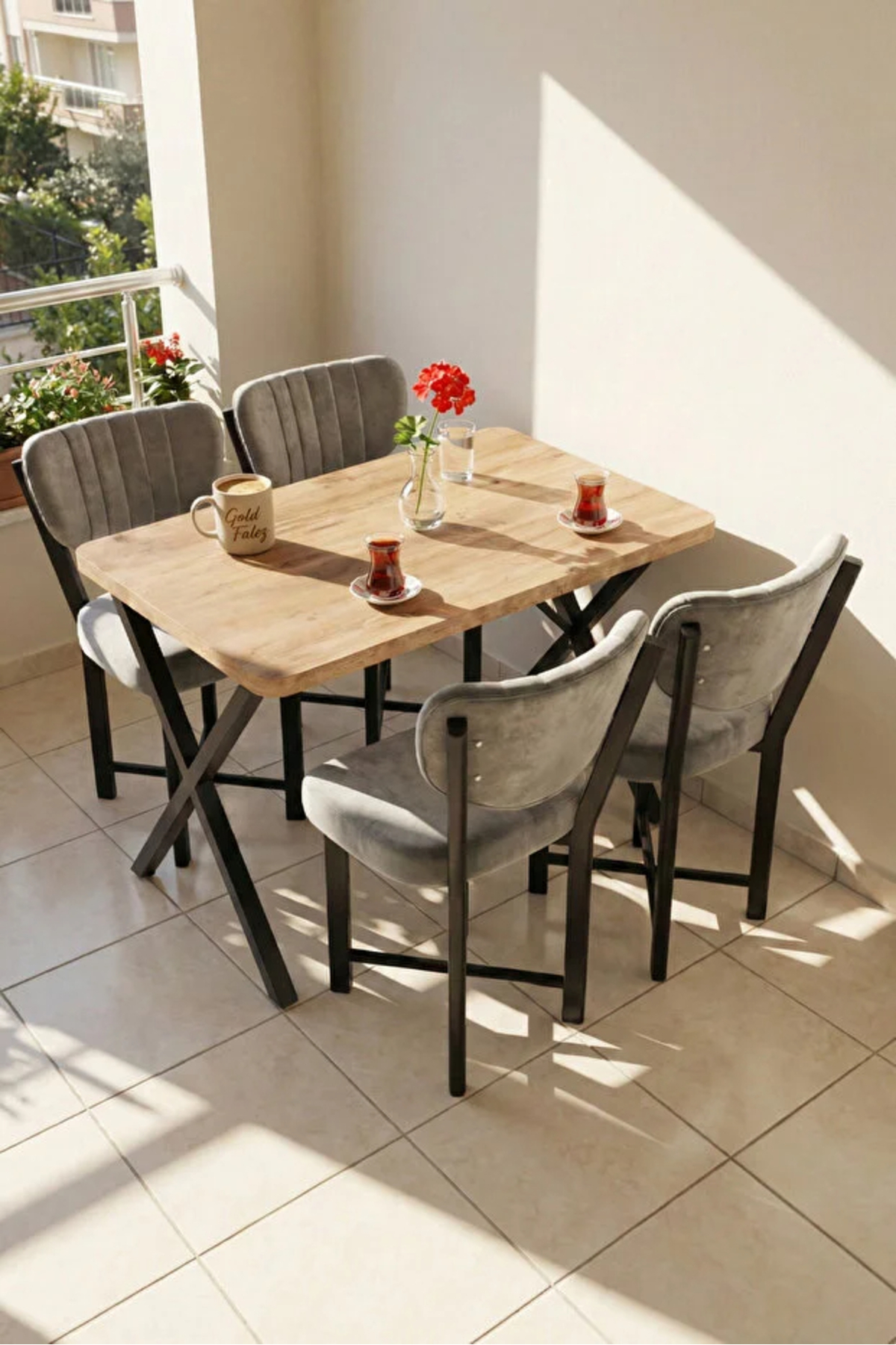 Sandalye 4 Adet Baby Face Kumaş Metal Ayak Modern Mutfak Sandalyesi Cafe Balkon Ofis Elma görsel 5
