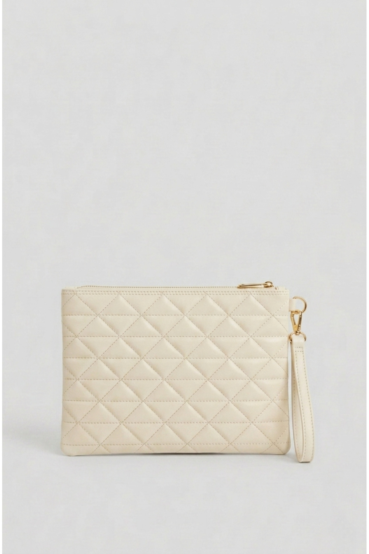 Bagfoni Krem Üçgen Desenli Portföy Clutch El Çantası