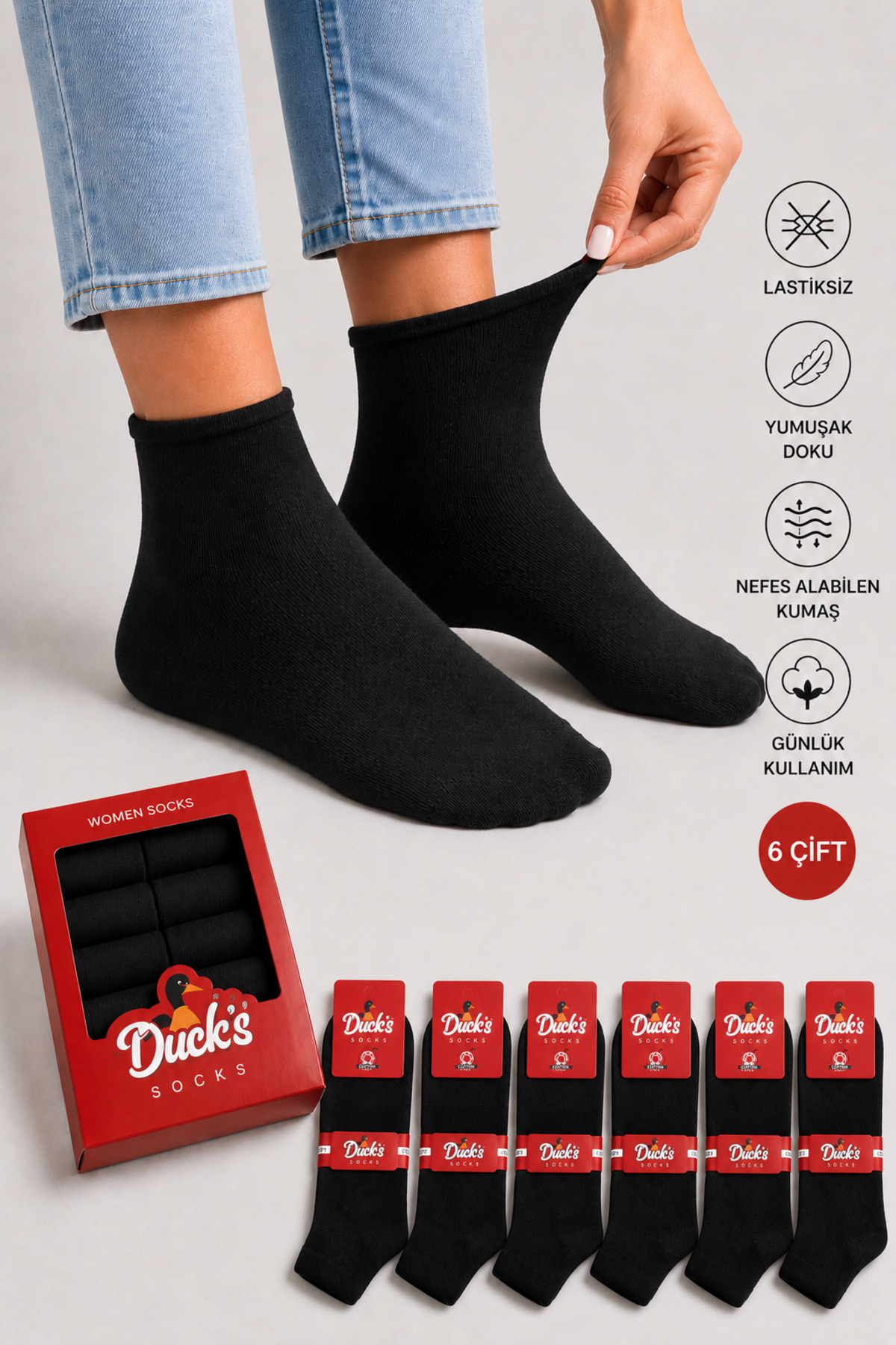 Women's Black 6-Pack Cotton Boxed Seamless Seamless Seamless Short Socks