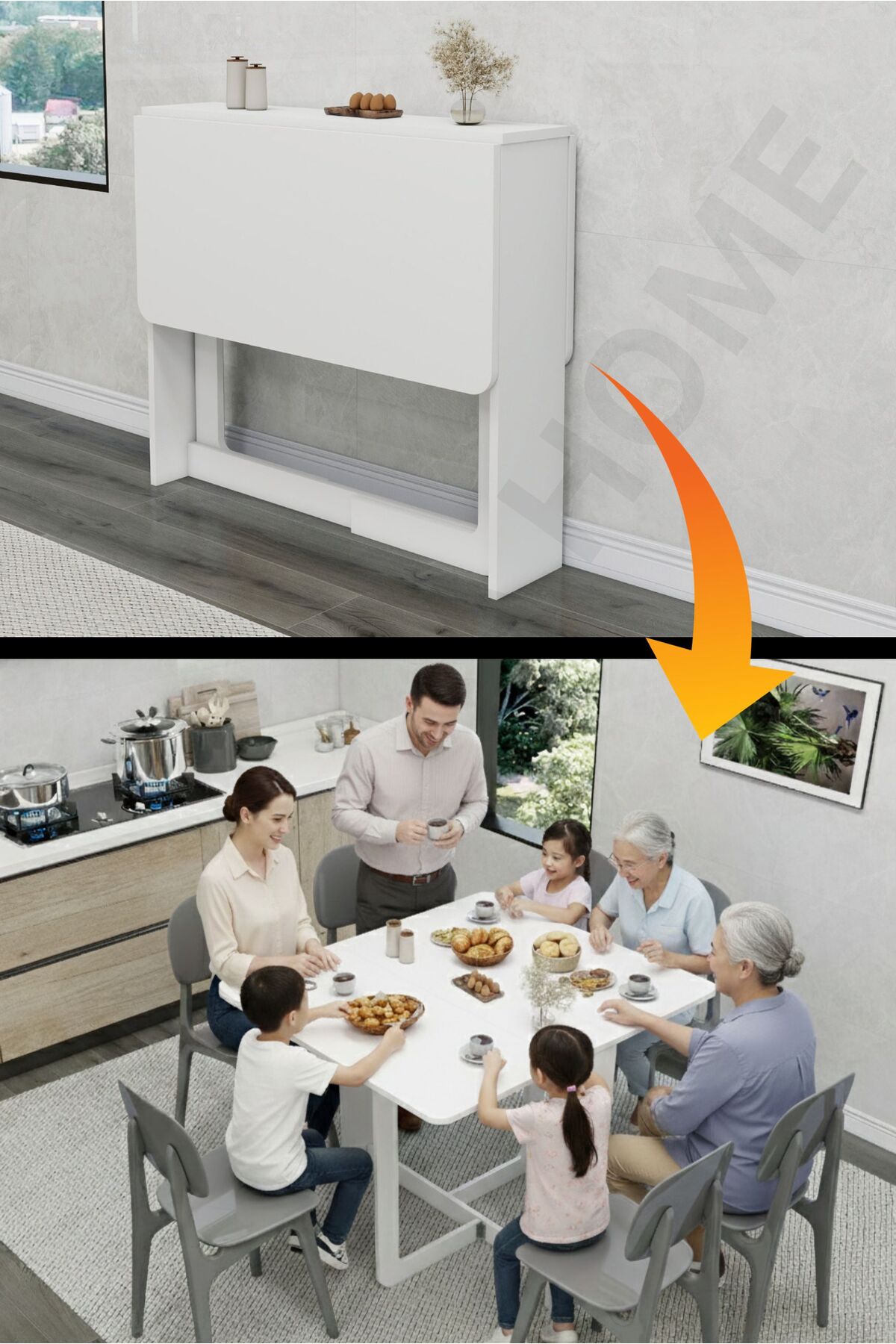 Practical Folding Retractable Rectangular Kitchen Dining Desk for 6 People for Narrow Spaces