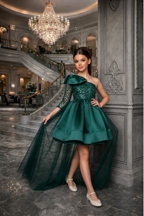 By Feyza Kids Collection Kız Çocuk Abiye Elbise Tül Kuyruk Çıkarılabilir Toka...
