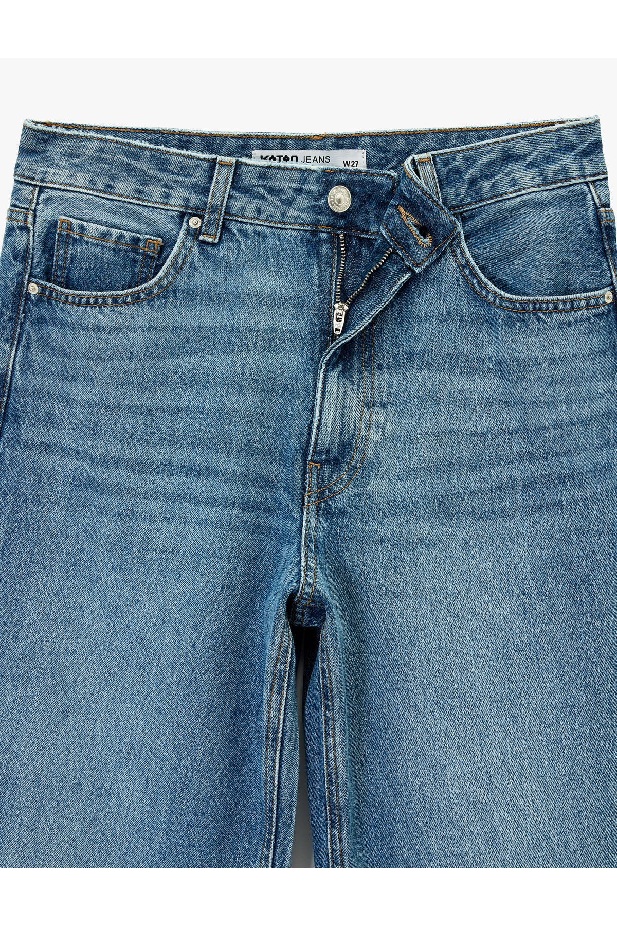 شلوار جین گشاد با دکمه و جیب از جنس پنبه - Baggy Jeans