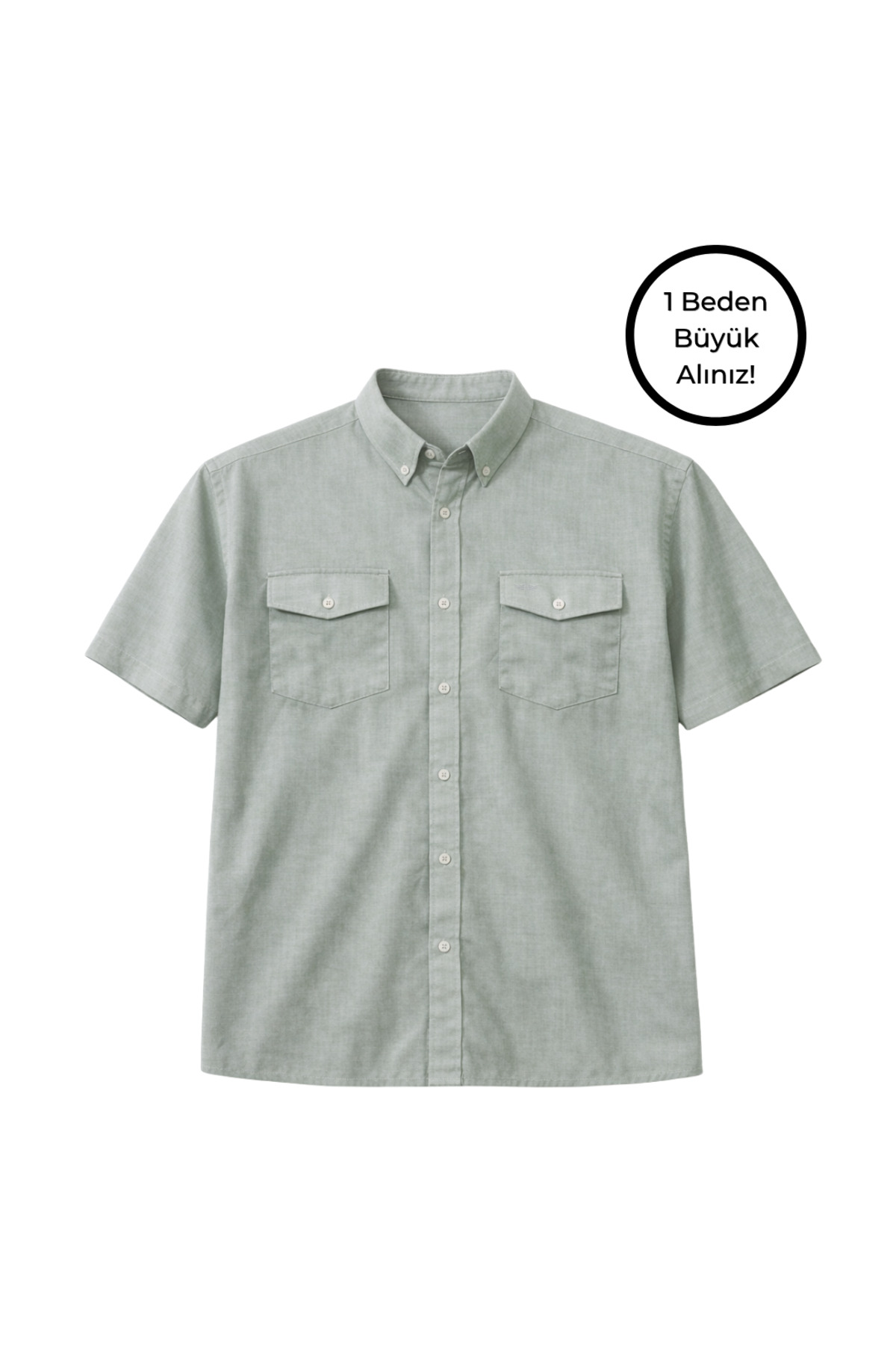 BattalModa Erkek Büyük Beden Haki Çift Cepli Kısa Kollu Gömlek 3XL-4XL-5XL-6XL-7XL-8XL görsel 4