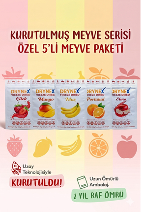 DRYNEX Freeze Dried 5'li Tanışma Seti Çilek Mango Portakal Elma Muz Dondurula...
