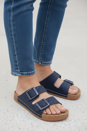 agilashoes AGİLA Kadın Deep Mavi Hasır Desen :ift Toka
