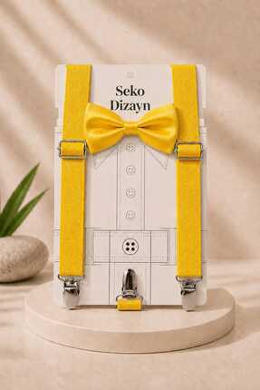 Seko Dizayn 1-14 Yaş 23 Nisan Sarı Erkek Çocuk Ayarlanabilir Papyon Askı Seti