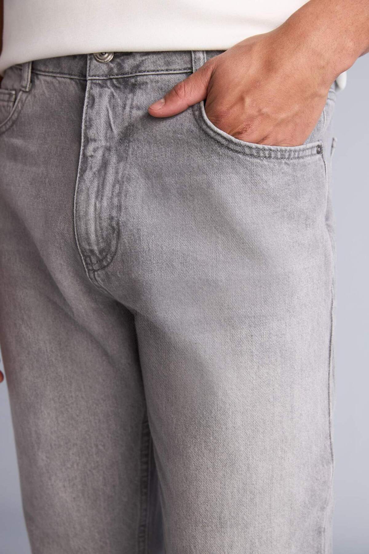 Slim Tapered Fit Normal Bel Daralan Paça Jean Pantolon H6595AX26SM — خاکستری — تصویر 5 از 6