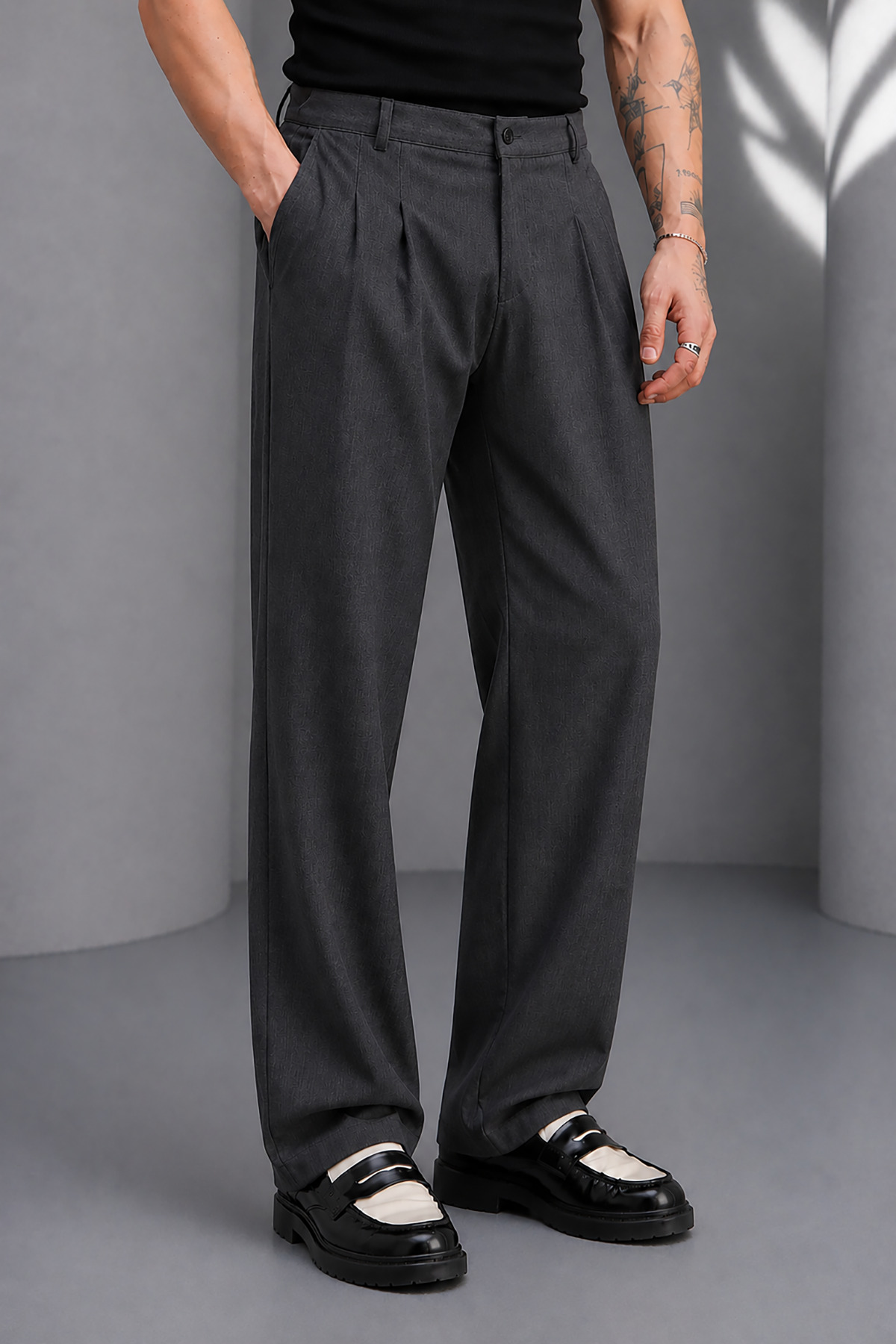 Men's High Waist Pleated Wide Leg Fabric Pants Baggy Loose Fit Casual Stylish