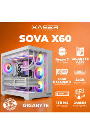Xaser SovaX60 Ryzen 7 5700x 32GB Ram 1TB M.2 SSD 16GB RTX5060Ti Sıvı Soğutmal...