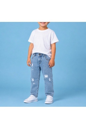 minny max Çocuk Jean Yırtık Detaylı Açık Mavi Kot Pantolon