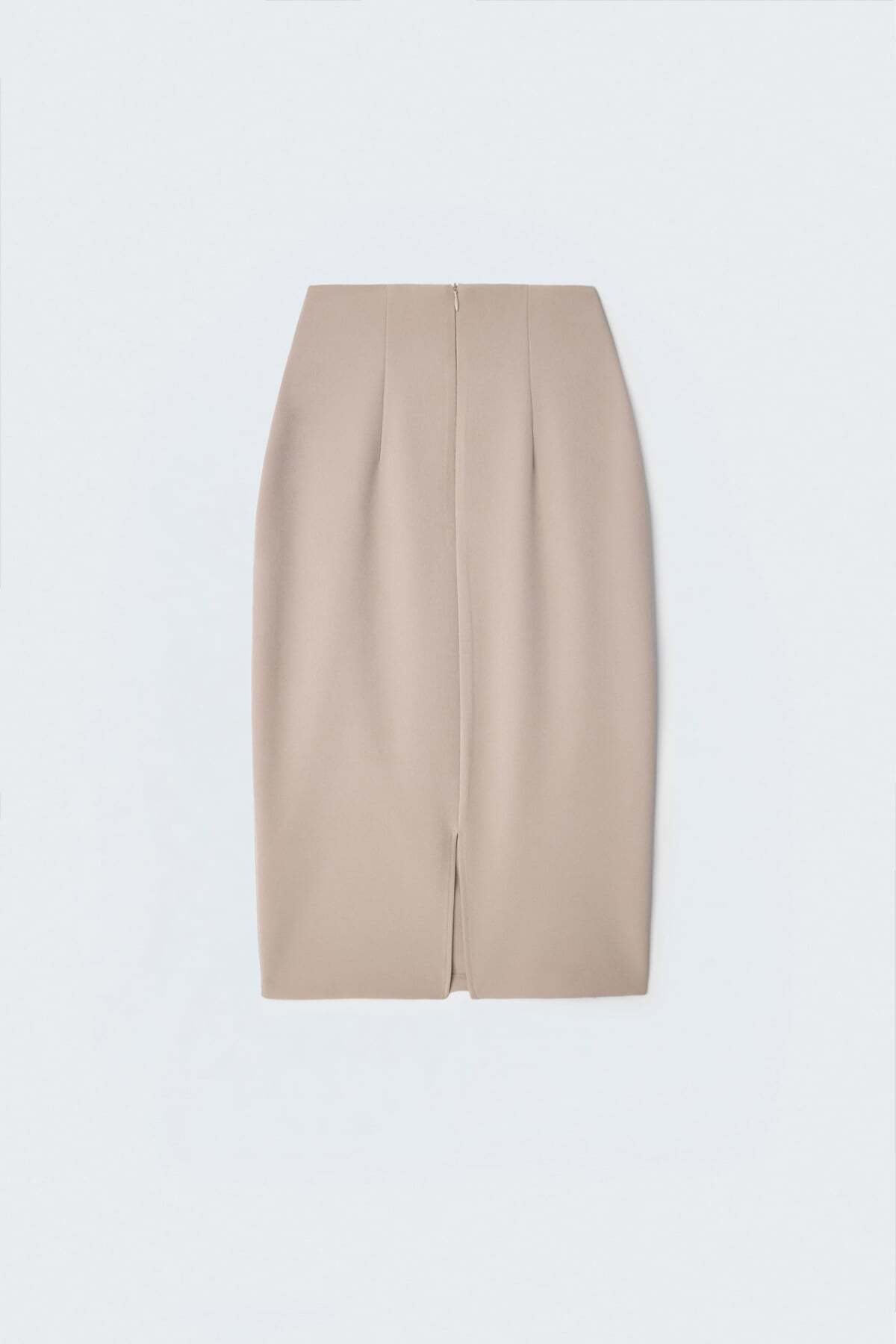 Sateen Düz Kalem Etek - Koyu Bej görsel 7