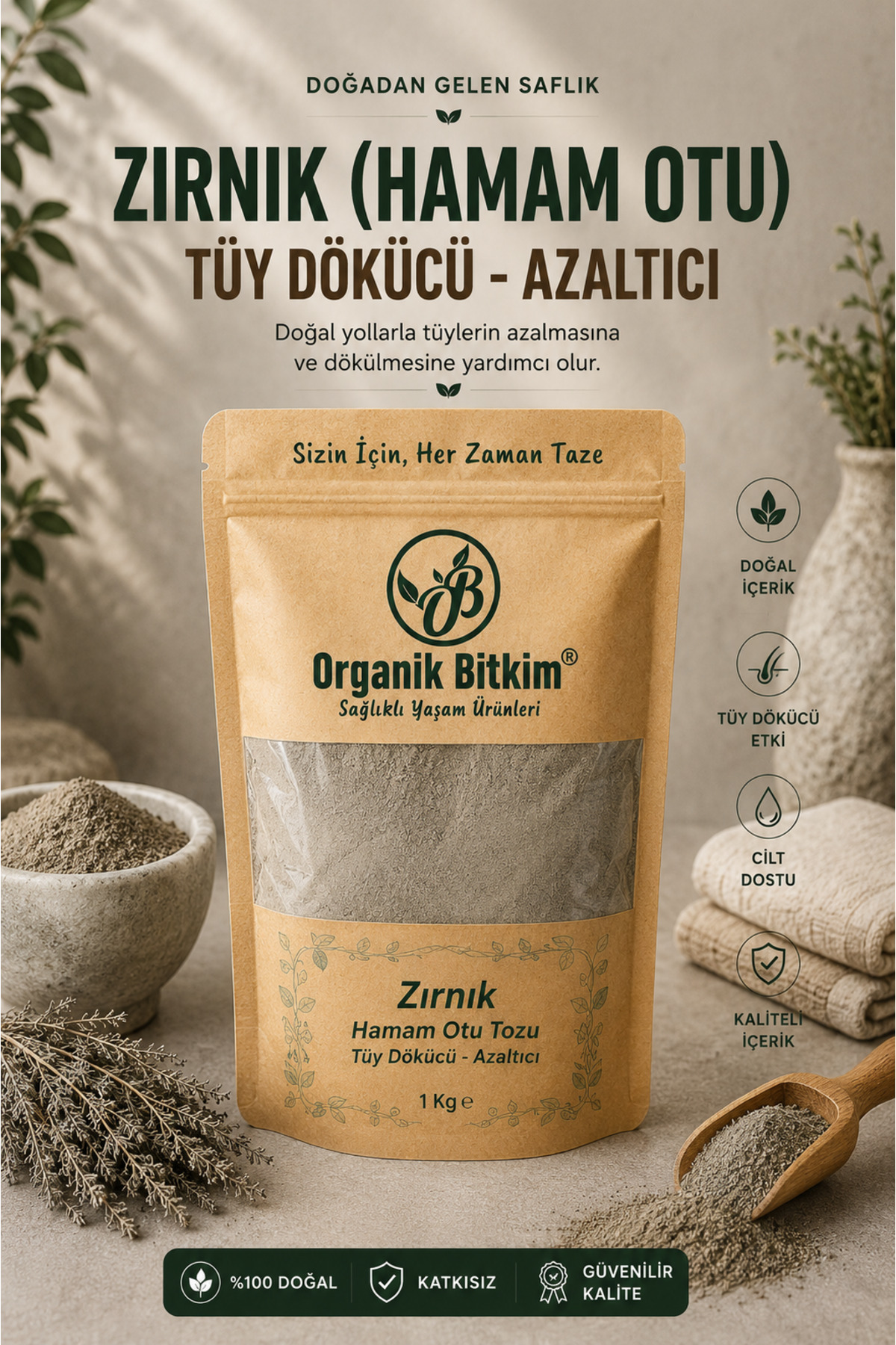 OB Organik Bitkim Zırnık (HAMAM OTU) Tüy Dökücü - Azaltıcı 1 Kg