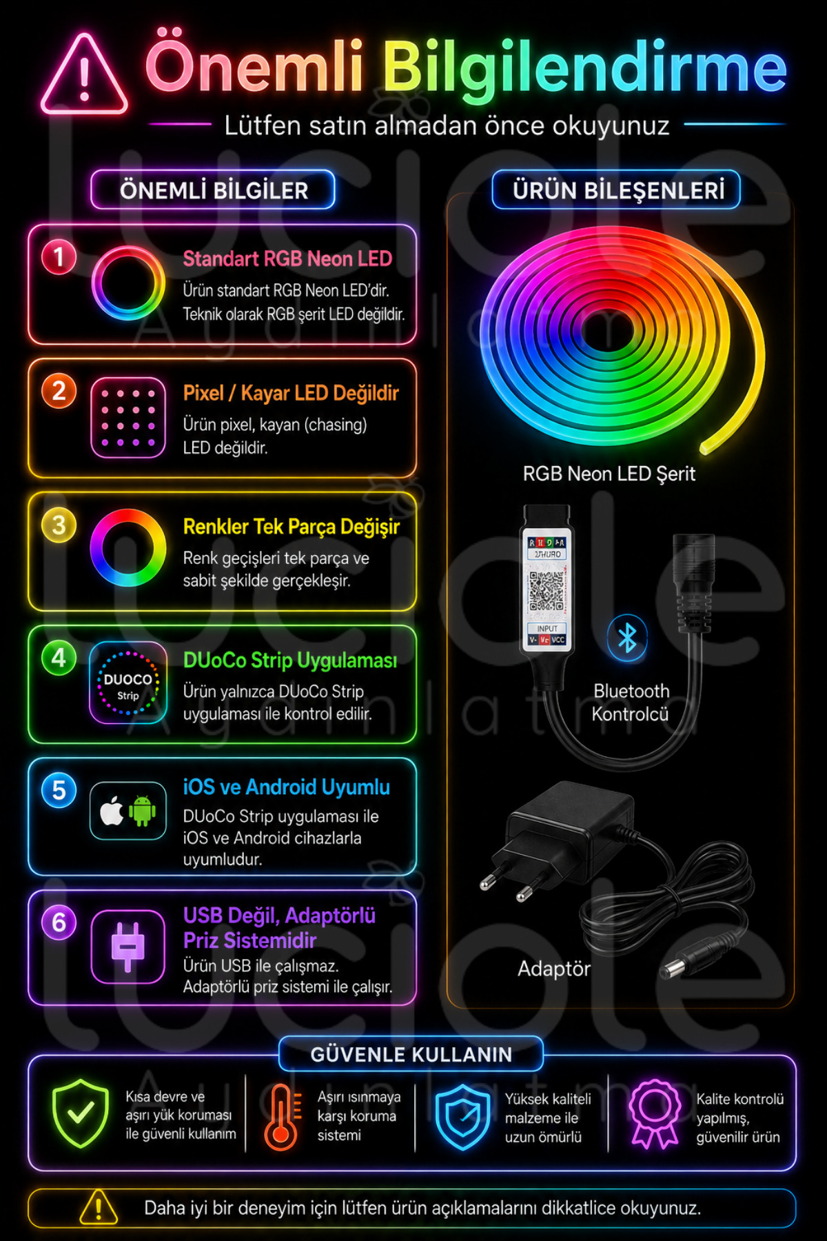 luciole 5 Metre RGB Neon LED Şerit | AuraFlex Serisi | Bluetooth