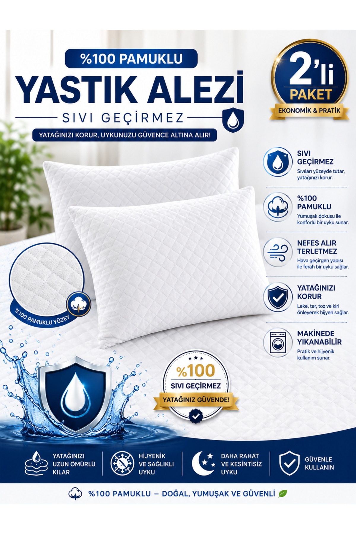 Bamboo Liquid Proof visco Pillow Flare Zippered quilted Pillow Face Liquid Proof