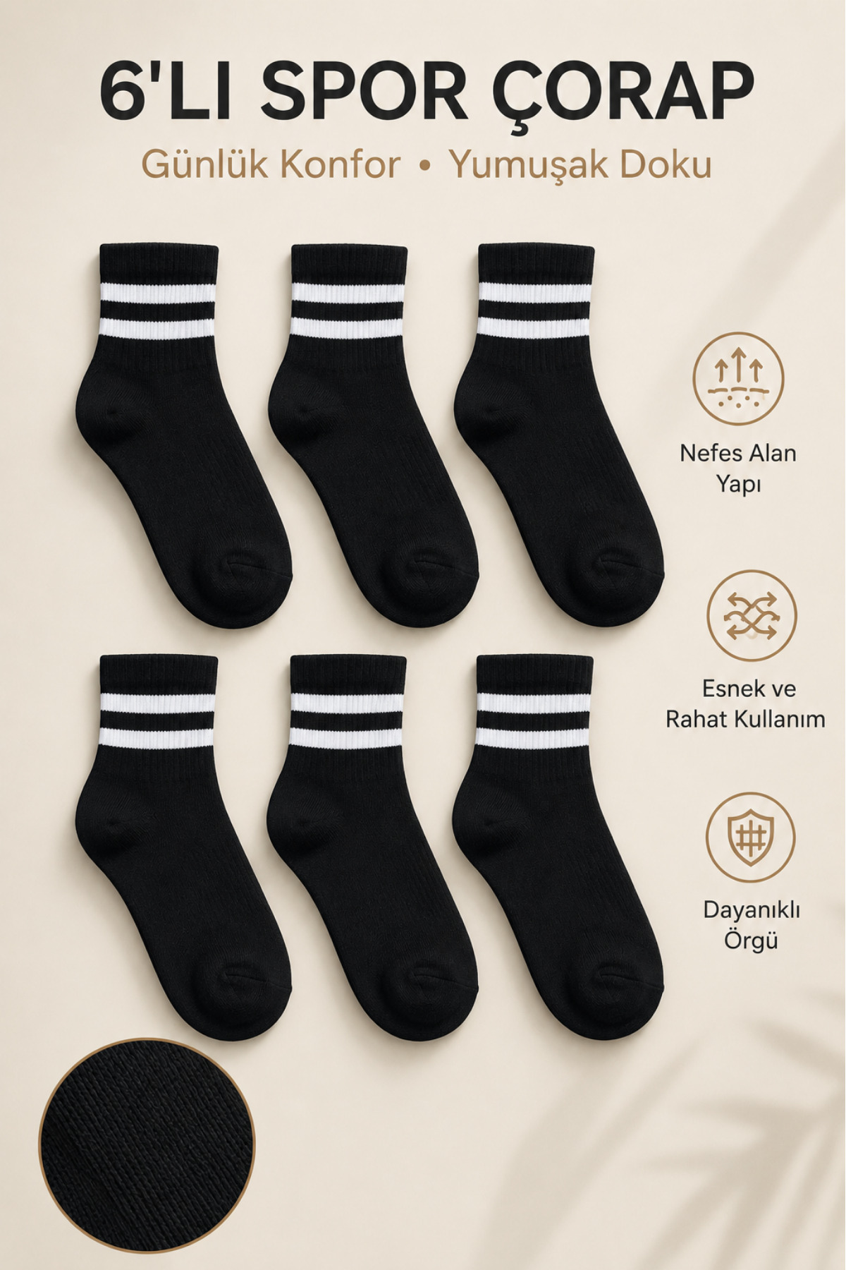6 Pairs of Seamless Hooped Tennis Kids Socket Sports Socks