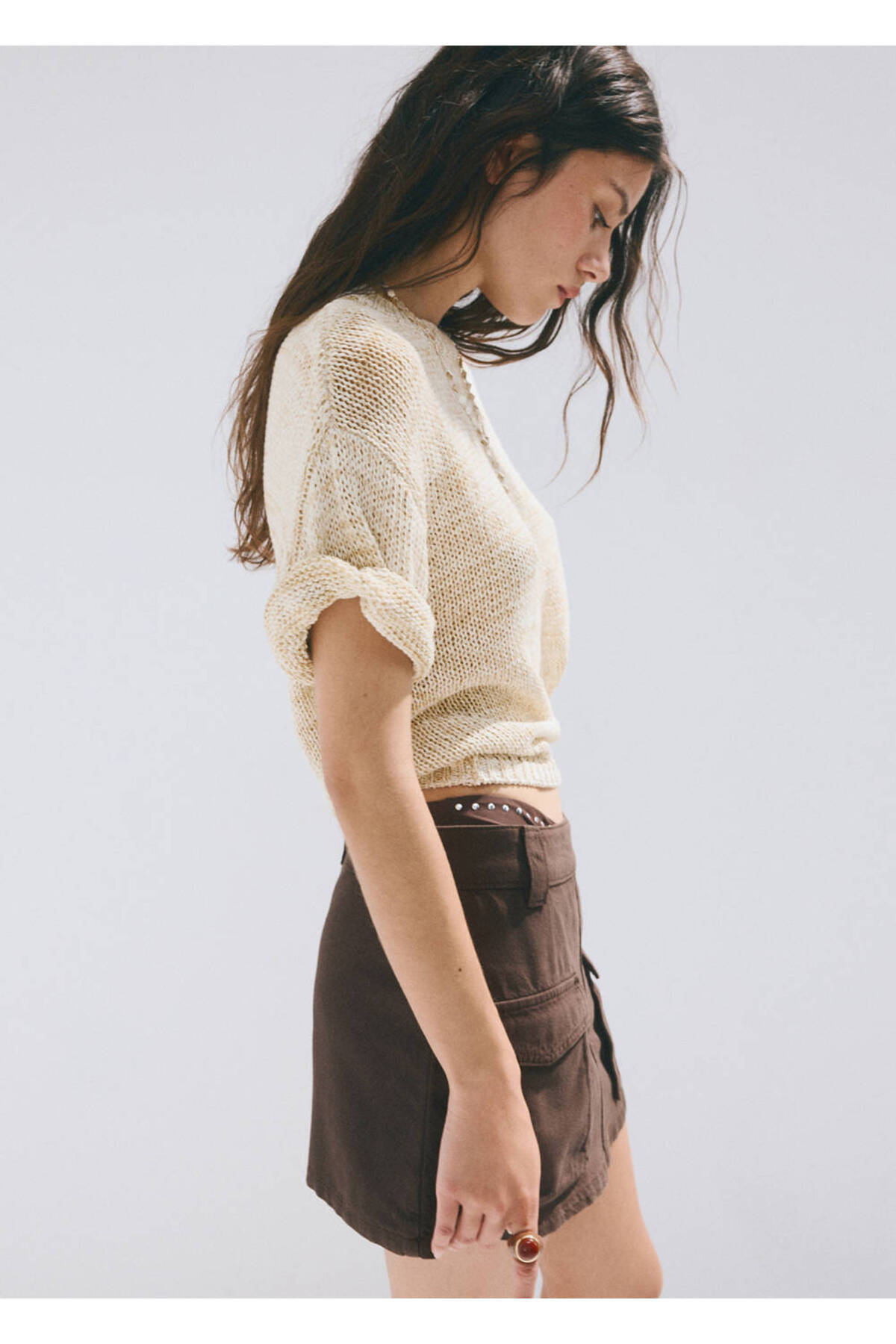 MANGO  Short-sleeved heathered knit sweater - Görsel 7