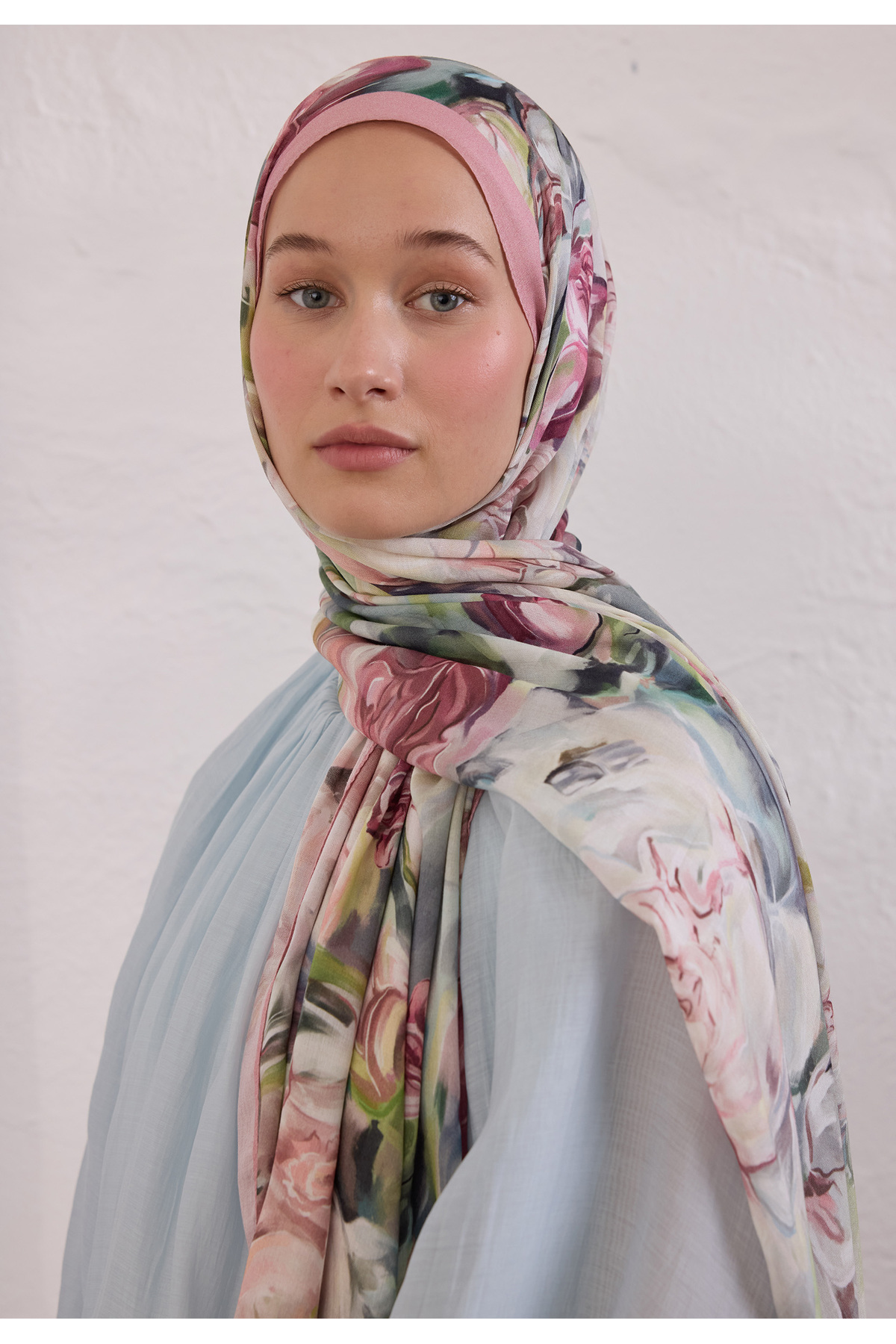 Freshscarfs Nerissa Desen Rami Şal Soft Pembe görsel 4