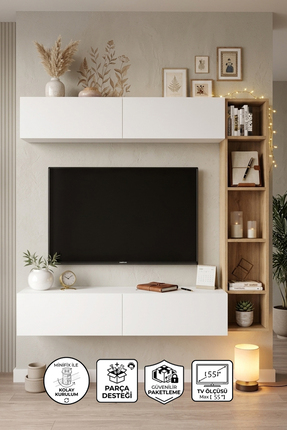 Yurupa Forte Tv Ünitesi Kapaklı Kitaplık Raf Sepet-Beyaz FOR1-SW