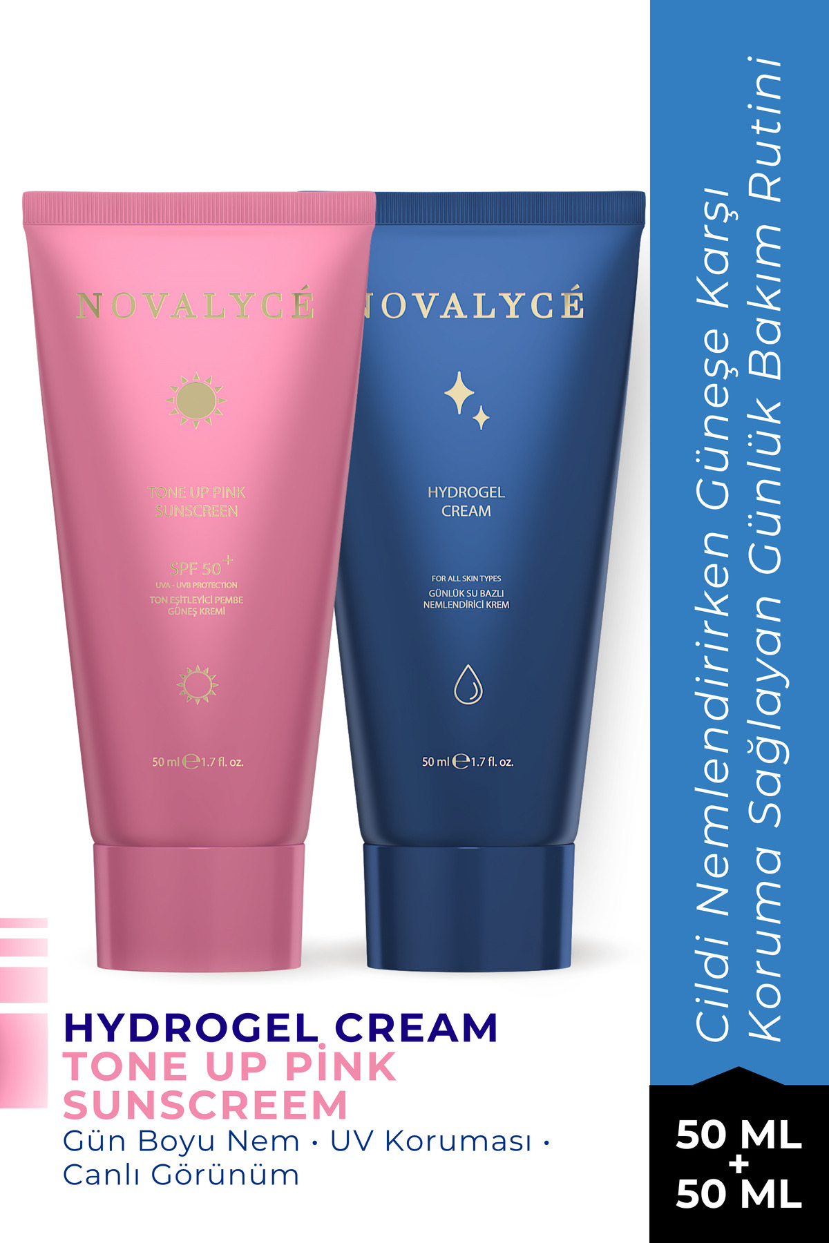 Günlük Bakım Seti | SPF 50+ Tone Up Güneş Kremi + Su Bazlı Nemlendirici — HydrogelSunscreenSet