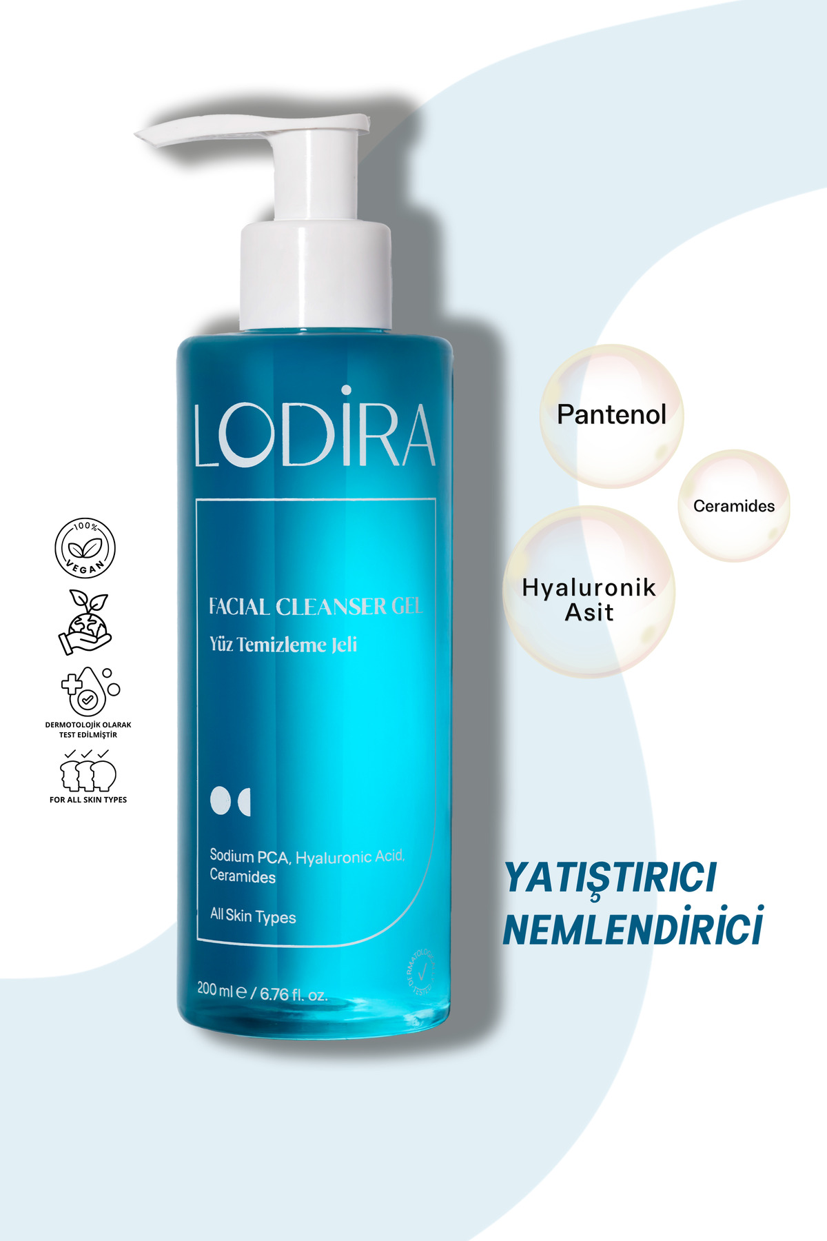 Lodira Cosmetic Sebum Dengeleyici, Aydınlatıcı Etkili Tüm Cilt Tiplerine Uygun Yüz Yıkama Jeli 200 ml — LDR-008