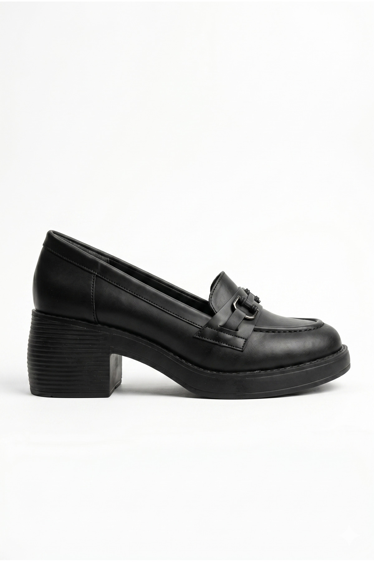 GİAMGİA STORE Kadın Siyah Kalın Tabanlı Tokalı Platform Topuklu Günlük Loafer Casual Ayakkabı görsel 4