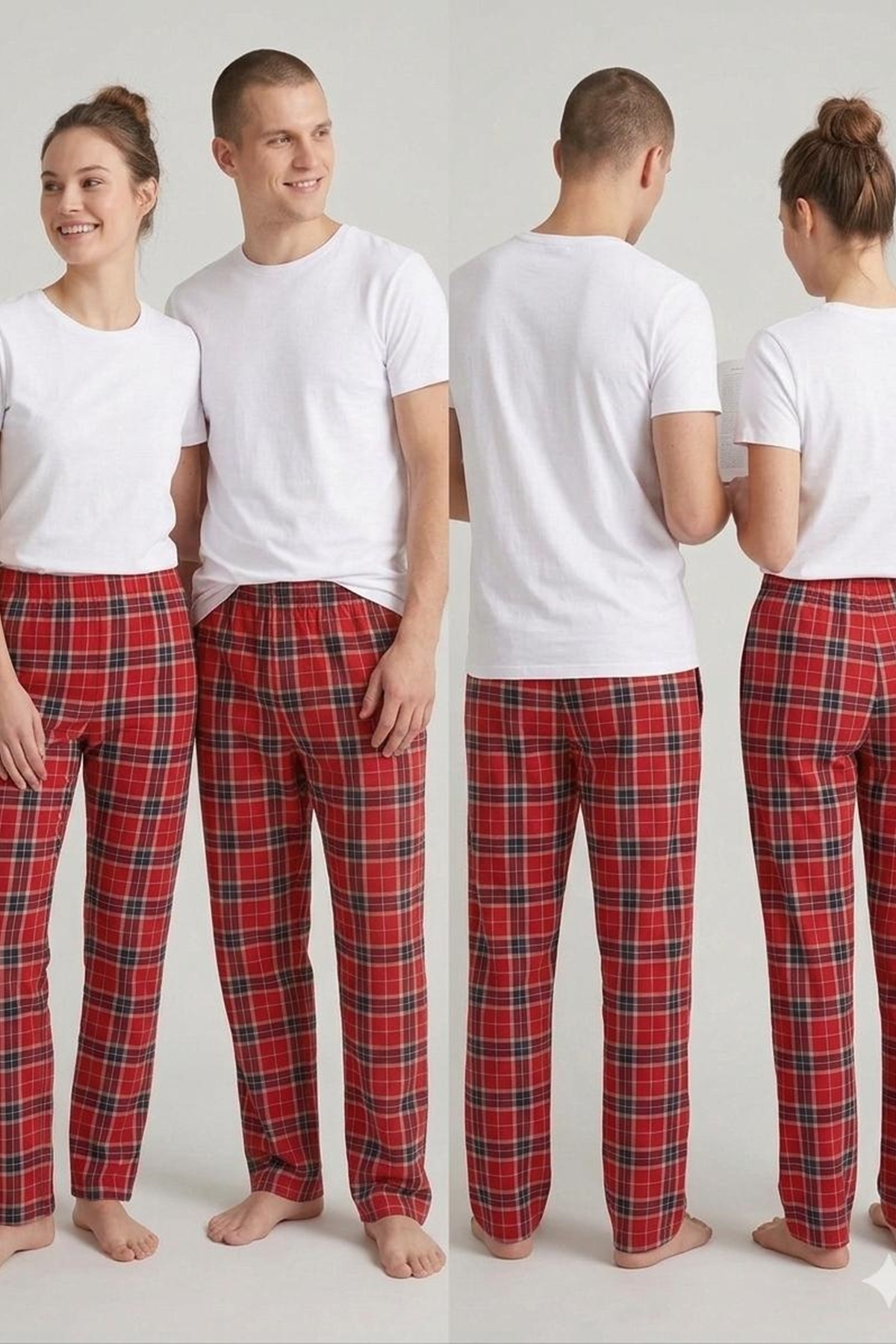 VİP BERA TEKSTİL Kadın Erkek Çift Kombini Ekose Desenli Yumuşak Dokulu Esnek Tek Pijama Altı görsel 4