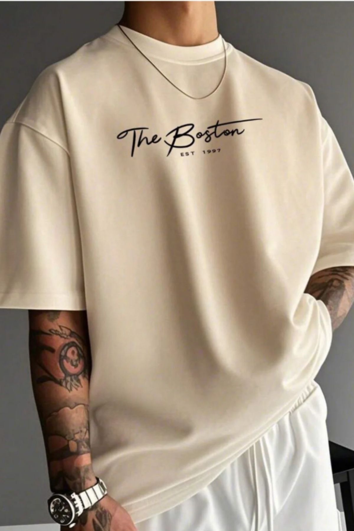 T-shirt- THE BOSTON Printed Oversized Crew Neck Short Sleeve T-Shirt