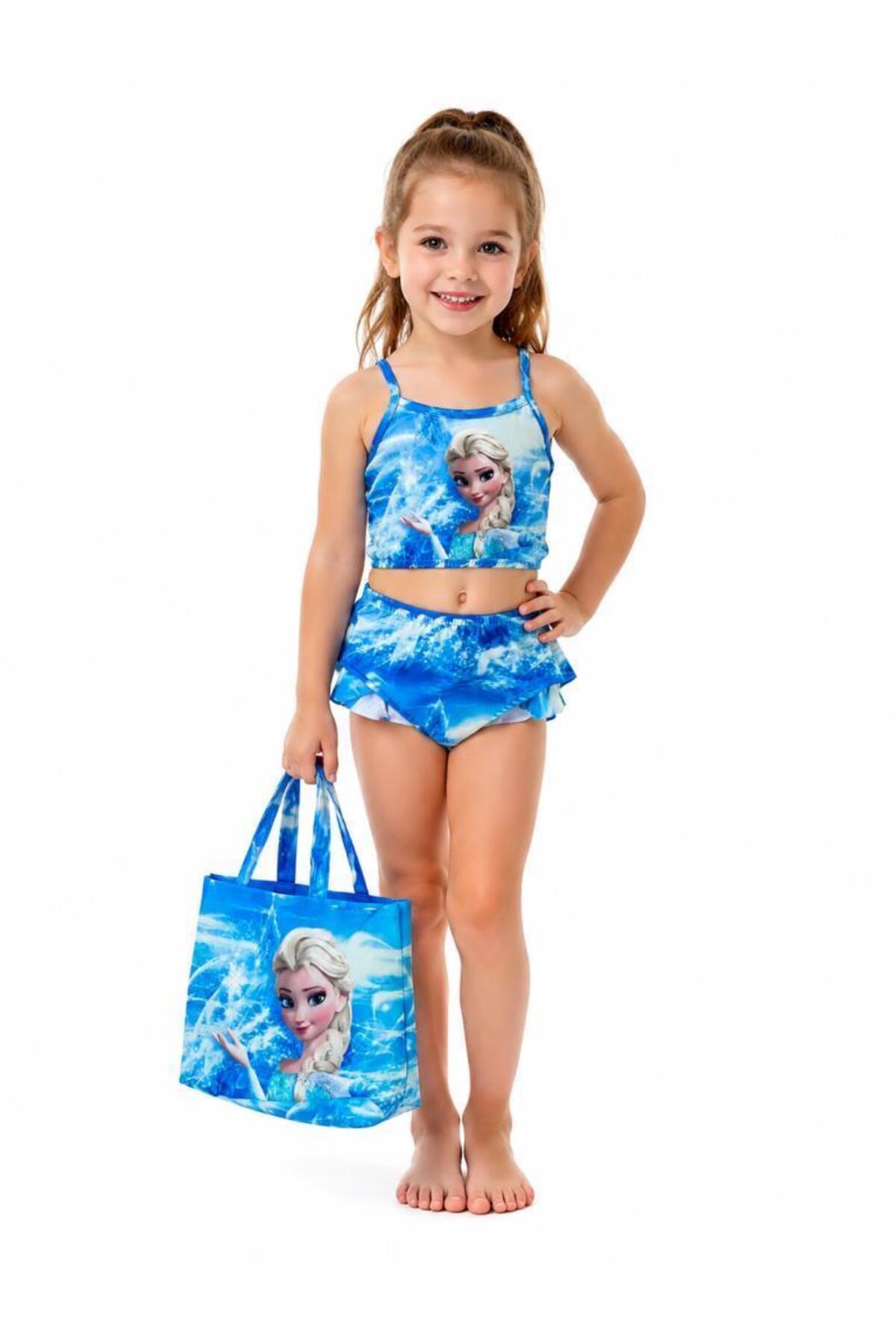 Girls' Bikini Set and Beach Bag Set 1105-BLUE