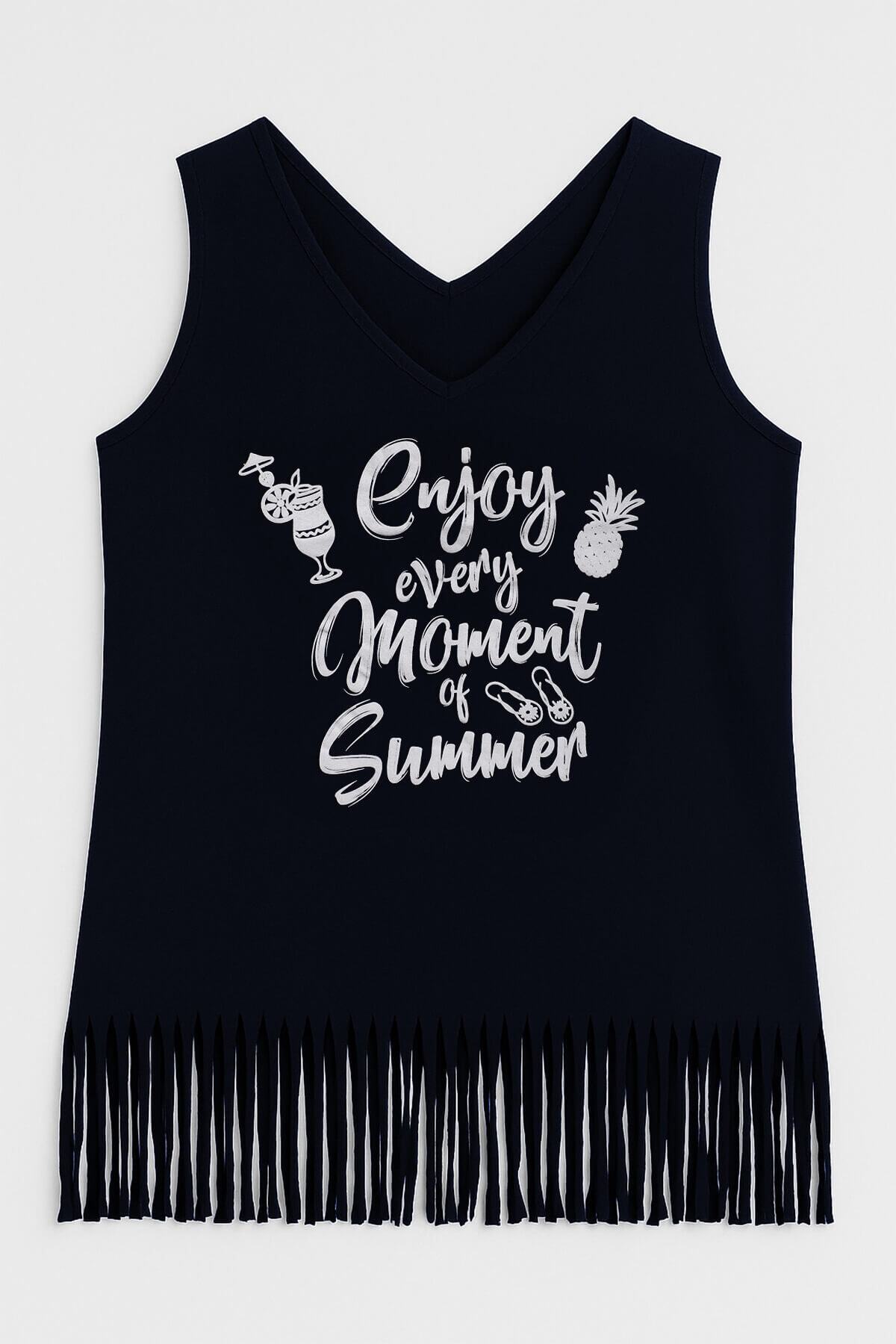 Women's V-Neck Sleeveless Enjoy Printed Fringed Slim Stretch Beach Dress