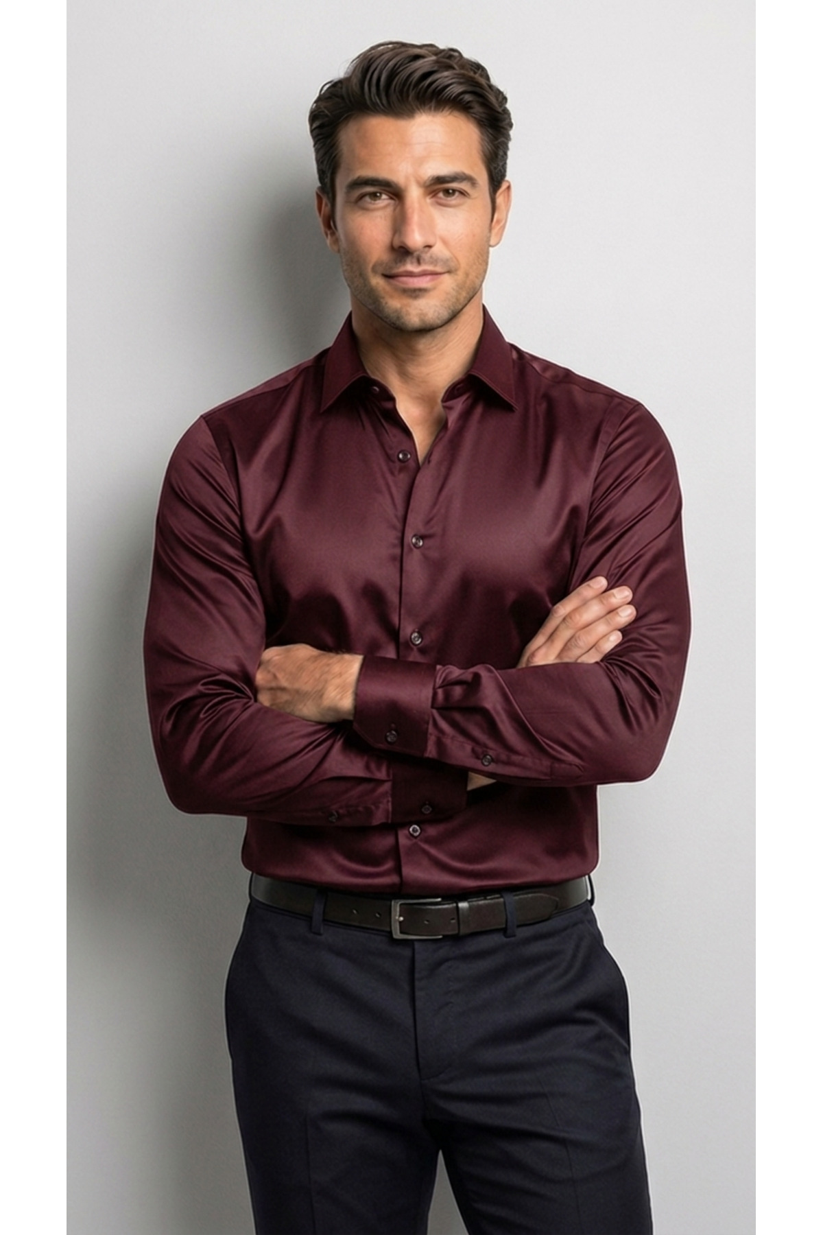 viyamen Erkek Slim Fit Klasik Saten Gömlek Uzun Kollu Modern Kesim görsel 3