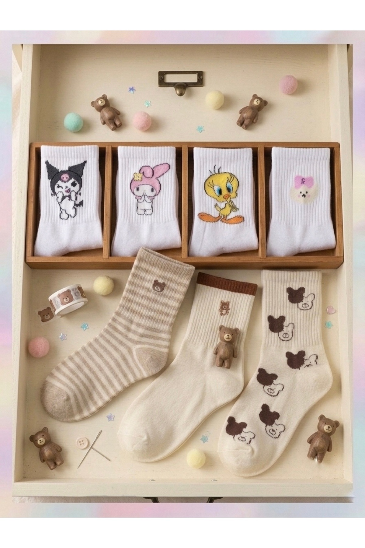 7-Piece Patterned College Socks