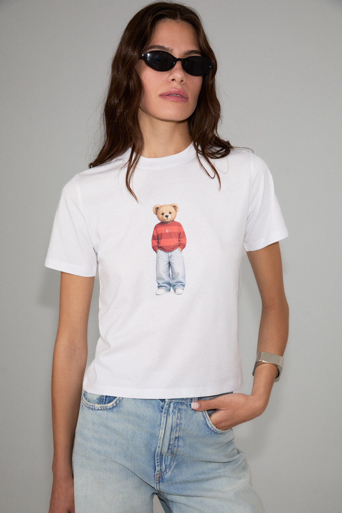 GRIMELANGE Asena Women's Soft and 100% Organic Cotton World Cup Special Printed White T-Shirt