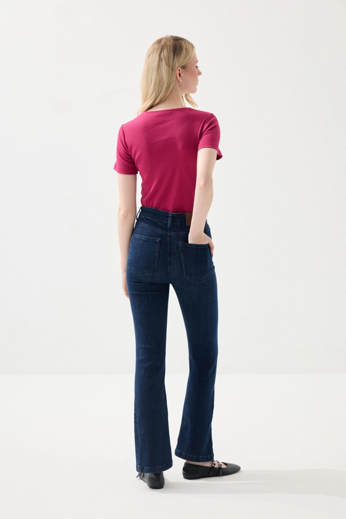 Gusto Denim Flare Kot Pantolon - Lacivert görsel 6