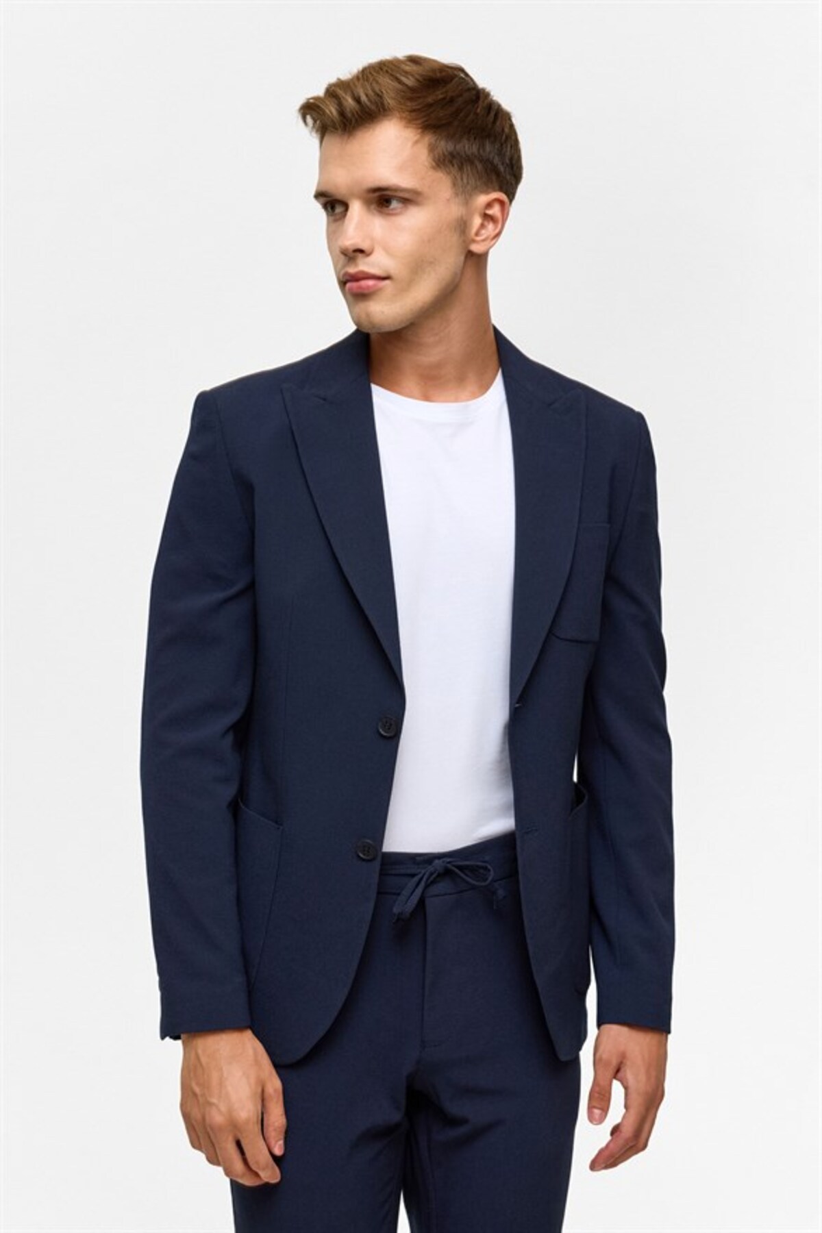 SÜVARİ Lacivert Slim Sivri Yaka Torba Cep 6 Drop Takım Elbise