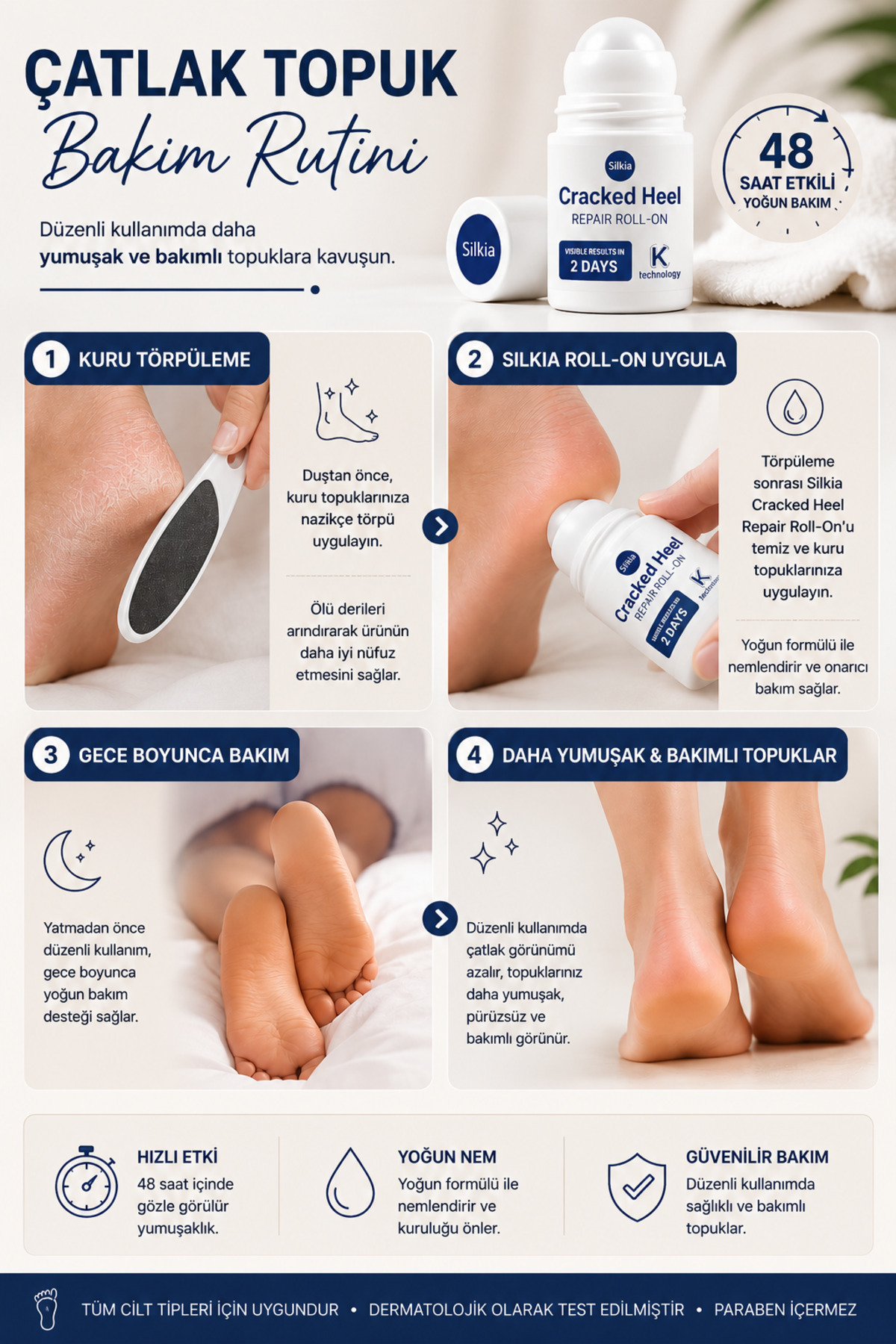 U.K Pedicare Çatlak Topuk Onarıcı Roll-On – 48 Saat Etkili Yoğun Bakım 50 ml — 5017371154725 — تصویر 4 از 9