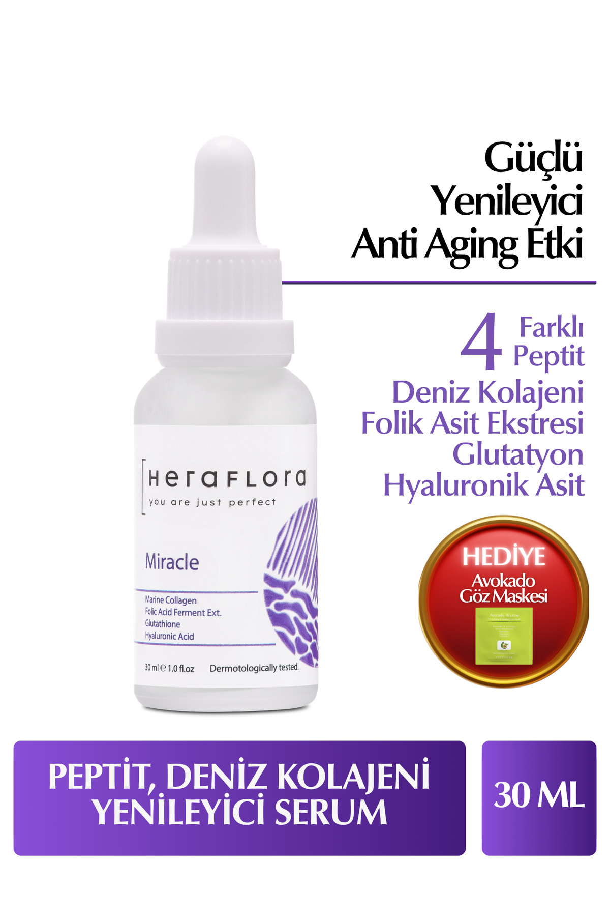Heraflora Kolajen, Peptit, Canlandırıcı, Yenileyici Yaşlanma Karşıtı Cilt Serumu 30 ml — 8684704334054