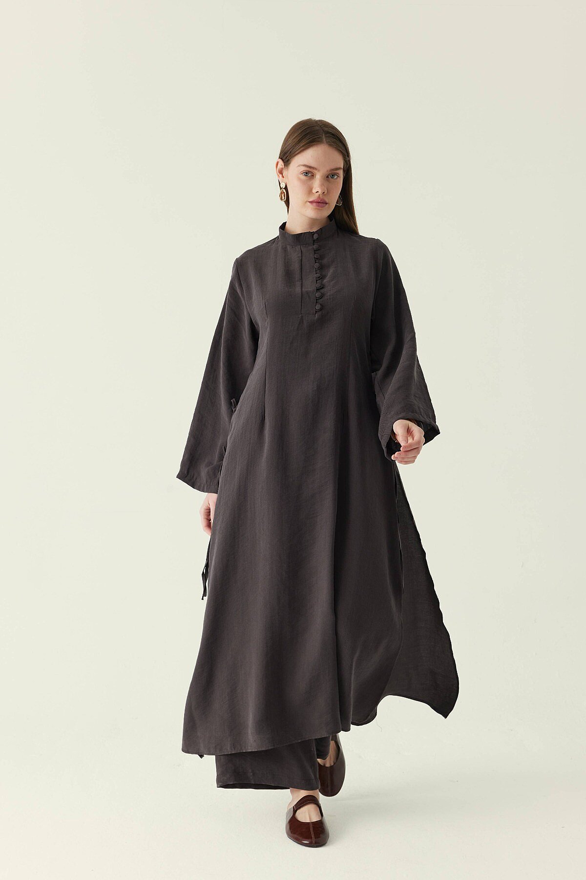 ZÜLAYS Wide Sleeve Buttoned Tunic Set Bitter Brown