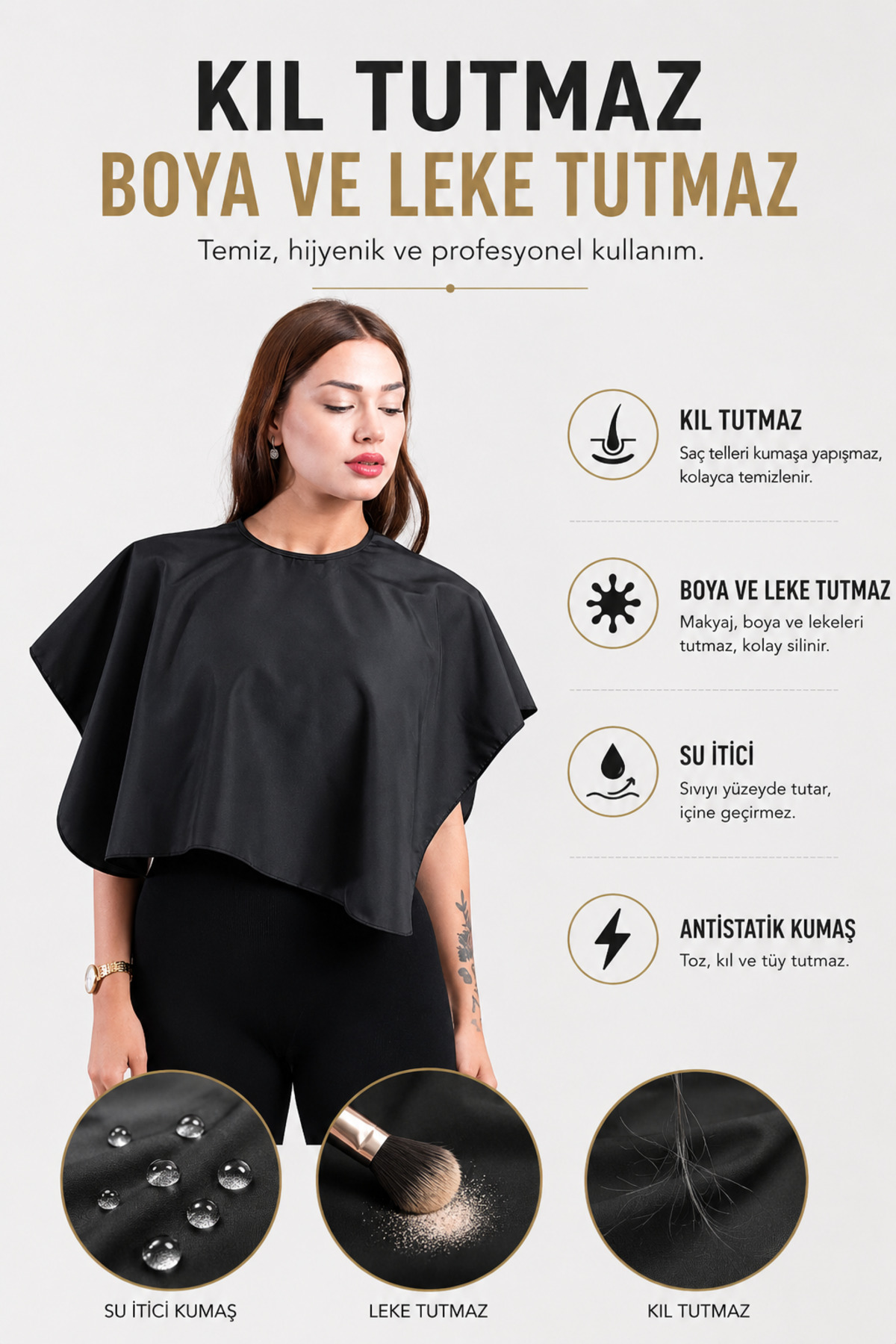 Make-up Kıl, Boya ve Leke Tutmayan, Su İtici Makyaj Penuarı Siyah — Velvet.makyaj.aplikatör.01 — تصویر 4 از 5
