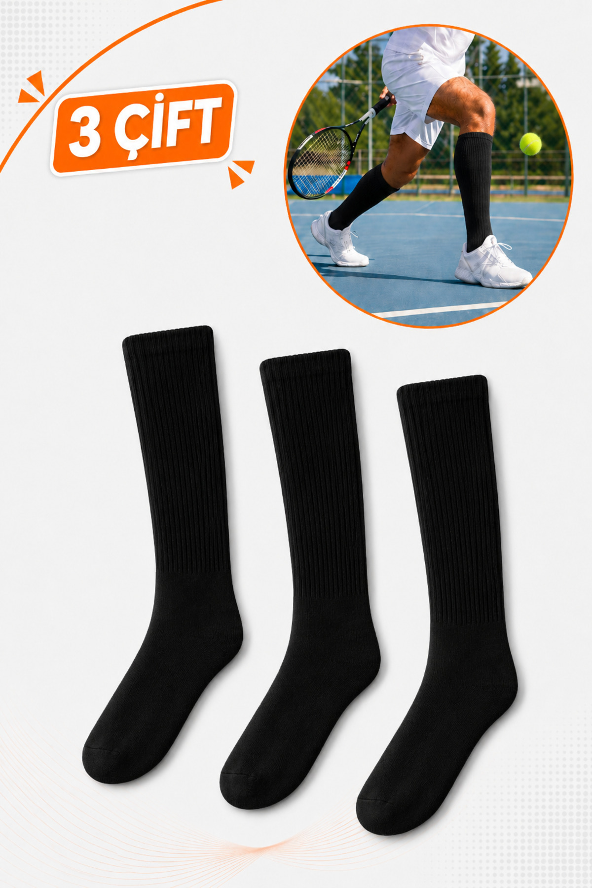 WORTHY SOCKS 3'lü Diz Altı Tenis Spor Çorap görsel 2