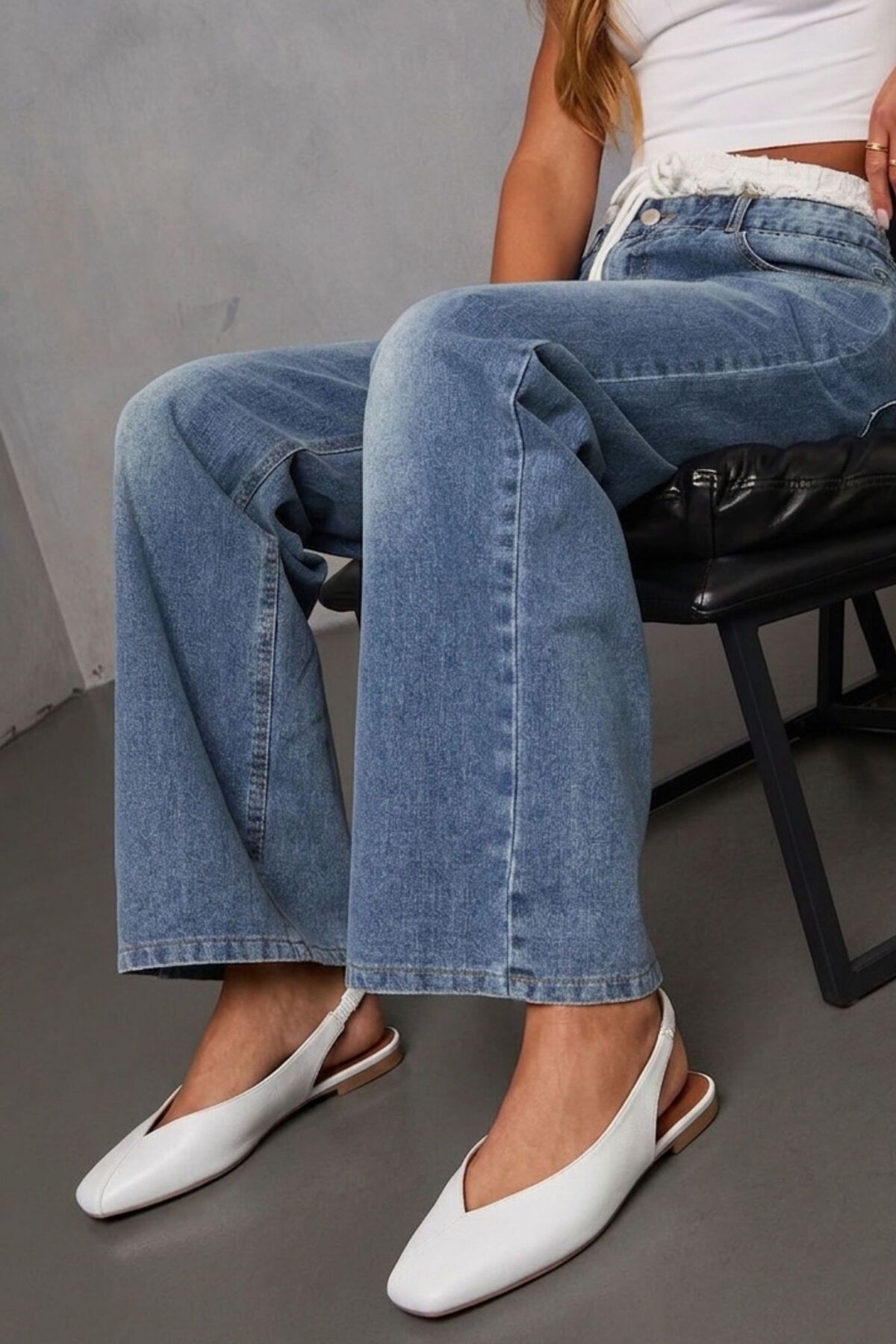 Genel Markalar Siena Kadın Beyaz Kare Burun Babet Slingback görsel 6