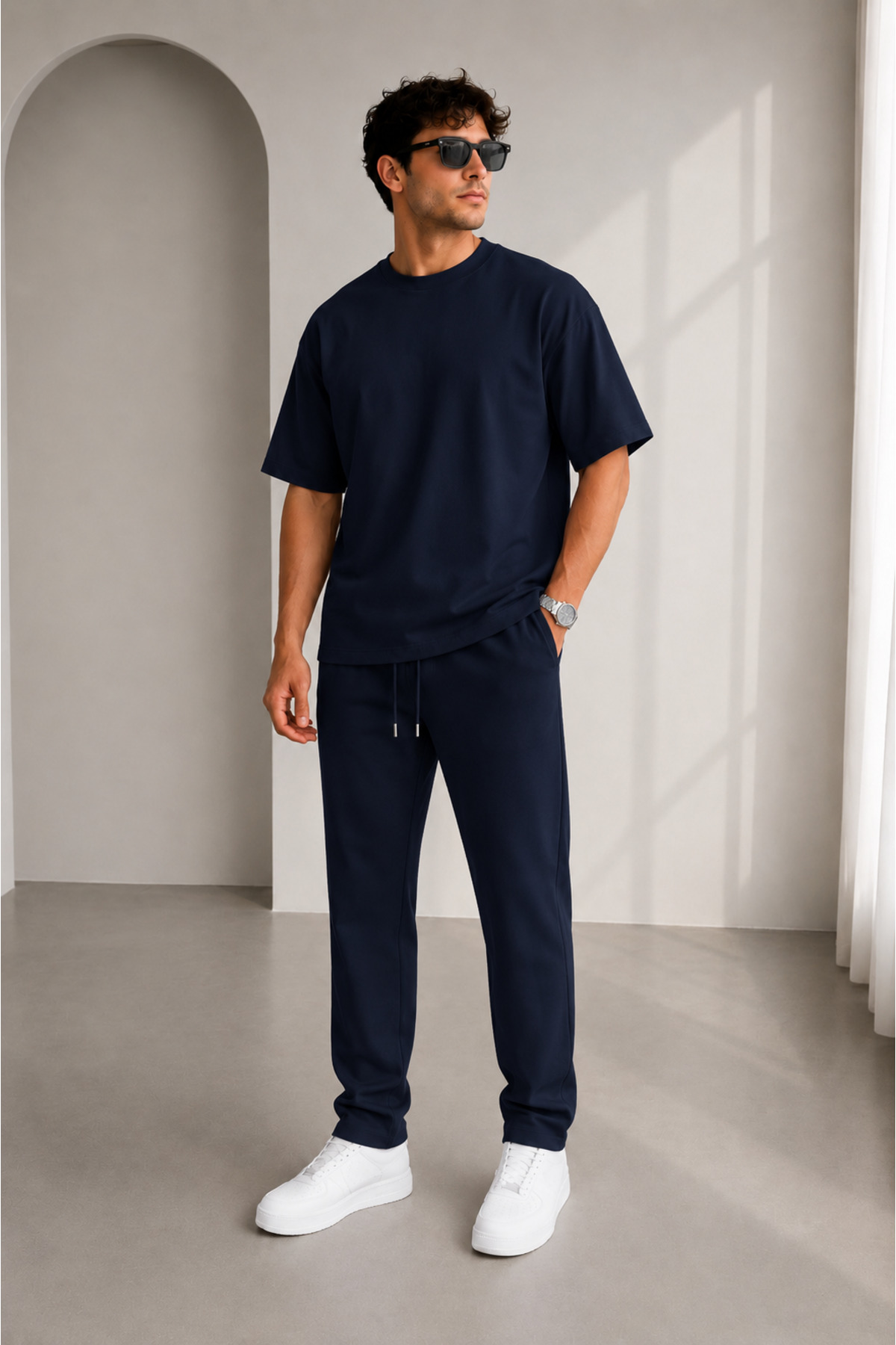 Erkek Kısa Kollu Yazlık Oversize Takım — سرمه‌ای etkpbrn11