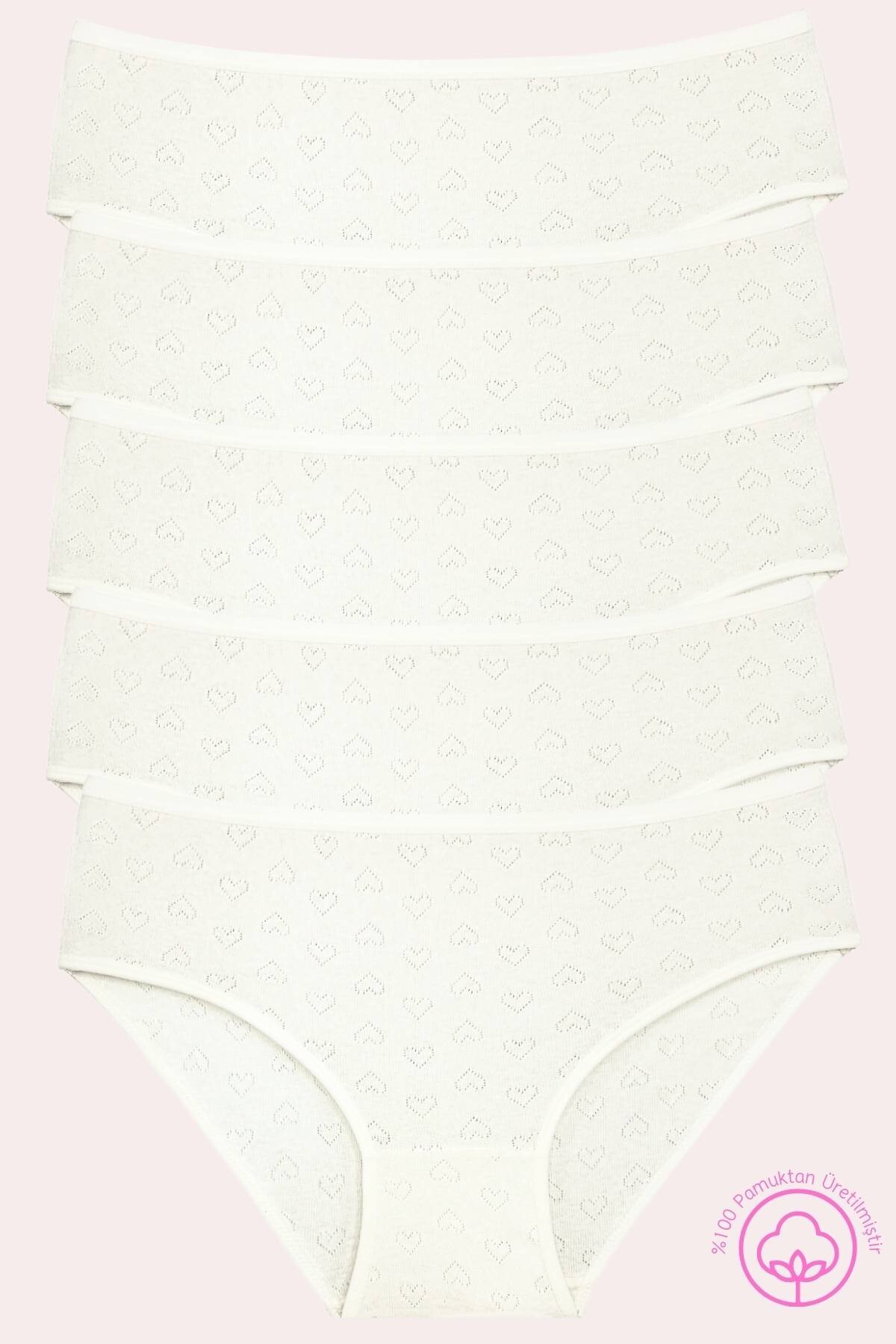 Newlilla 1506 Heart %100 Cotton 5-Pack Women's Bato Brief Package
