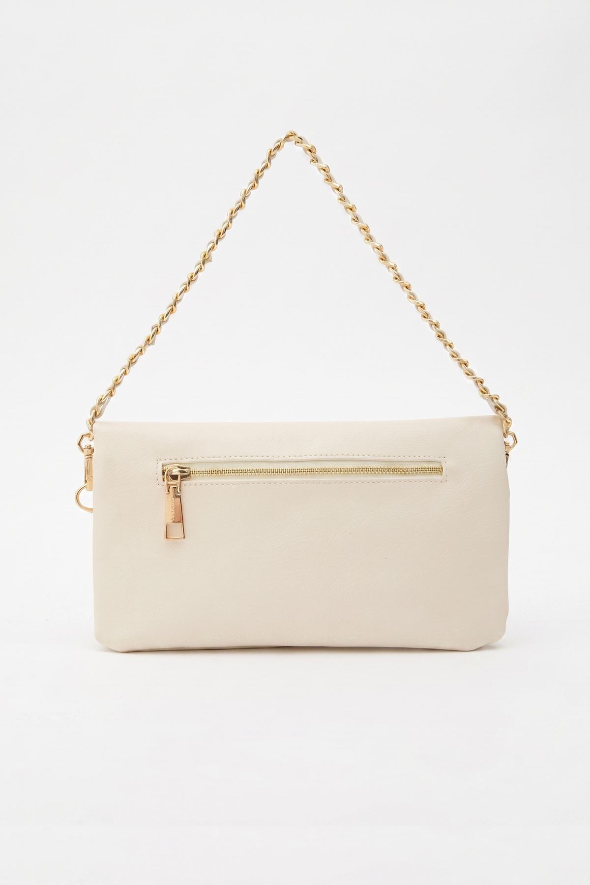 Santini Collection Kadın Çanta Çapraz Çanta Askılı Kol Çantası Omuz Çantası Çift Zincir Askılı Clutch El Çantası, Krem Lior Fold görsel 3
